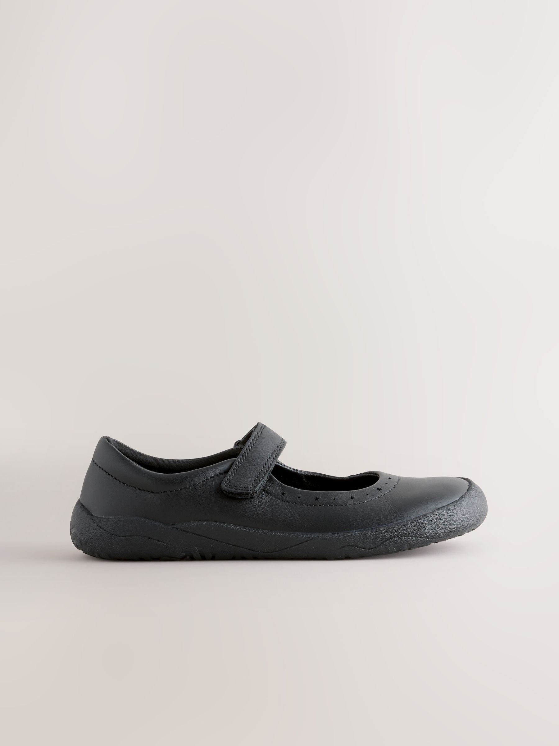 Black Leather Standard Fit (F) Barefoot Mary Jane School Shoes