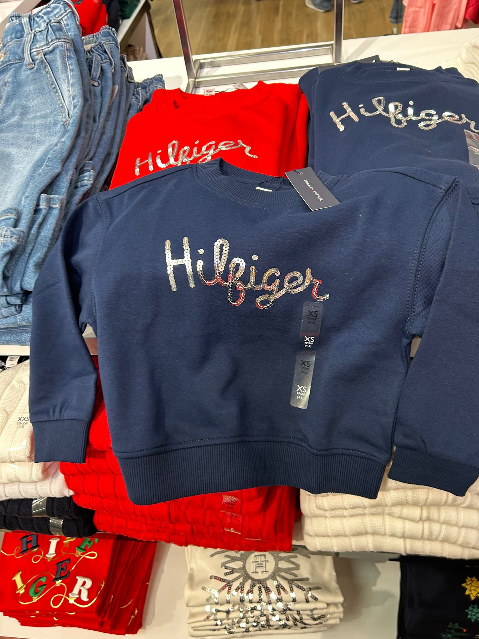 TOMMY Girls Kids' Sequin Hilfiger Logo Sweatshirt Carbon Navy