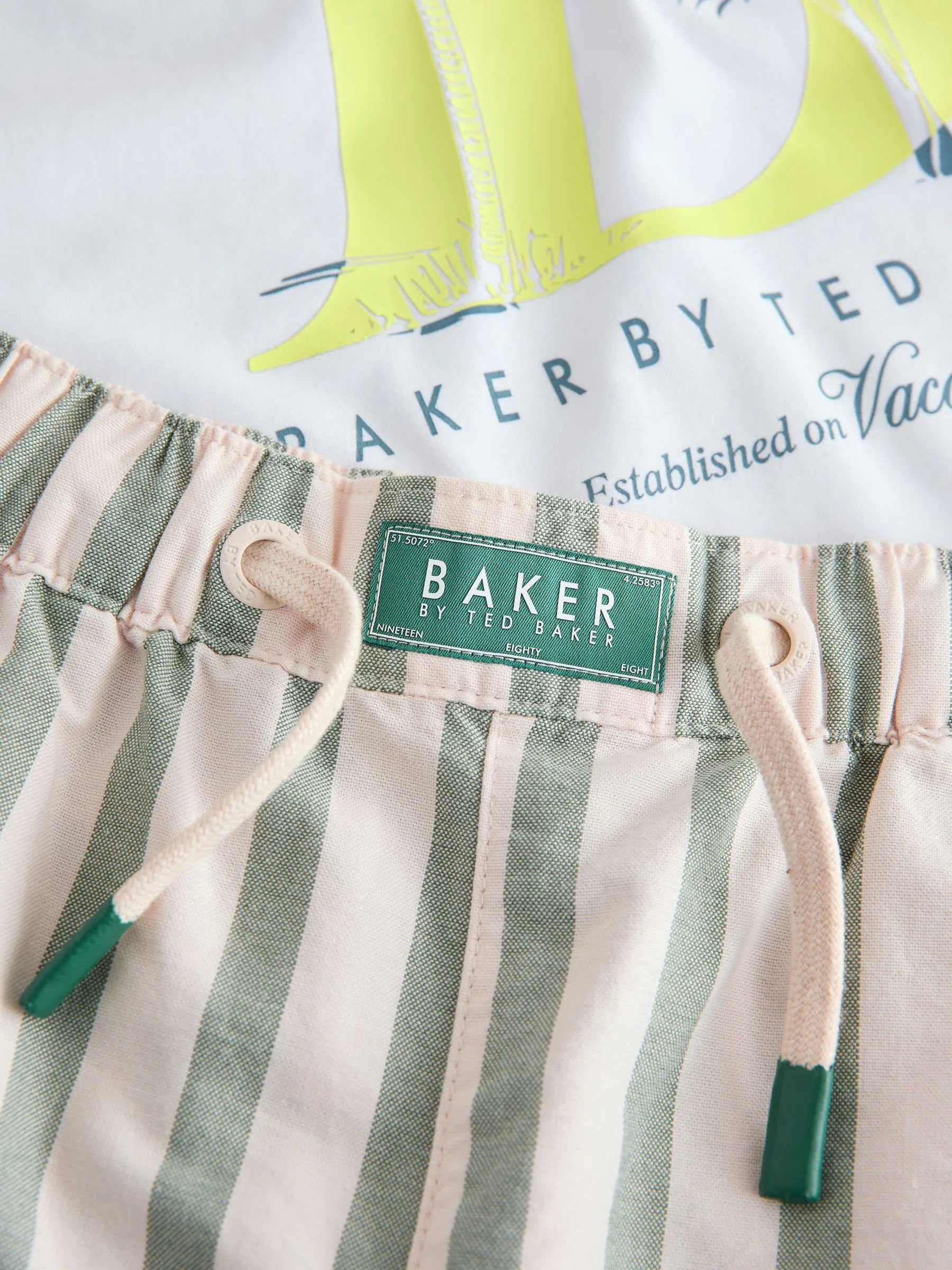 Baker by Ted Baker Graphic White T-Shirt and Stripe Shorts Set