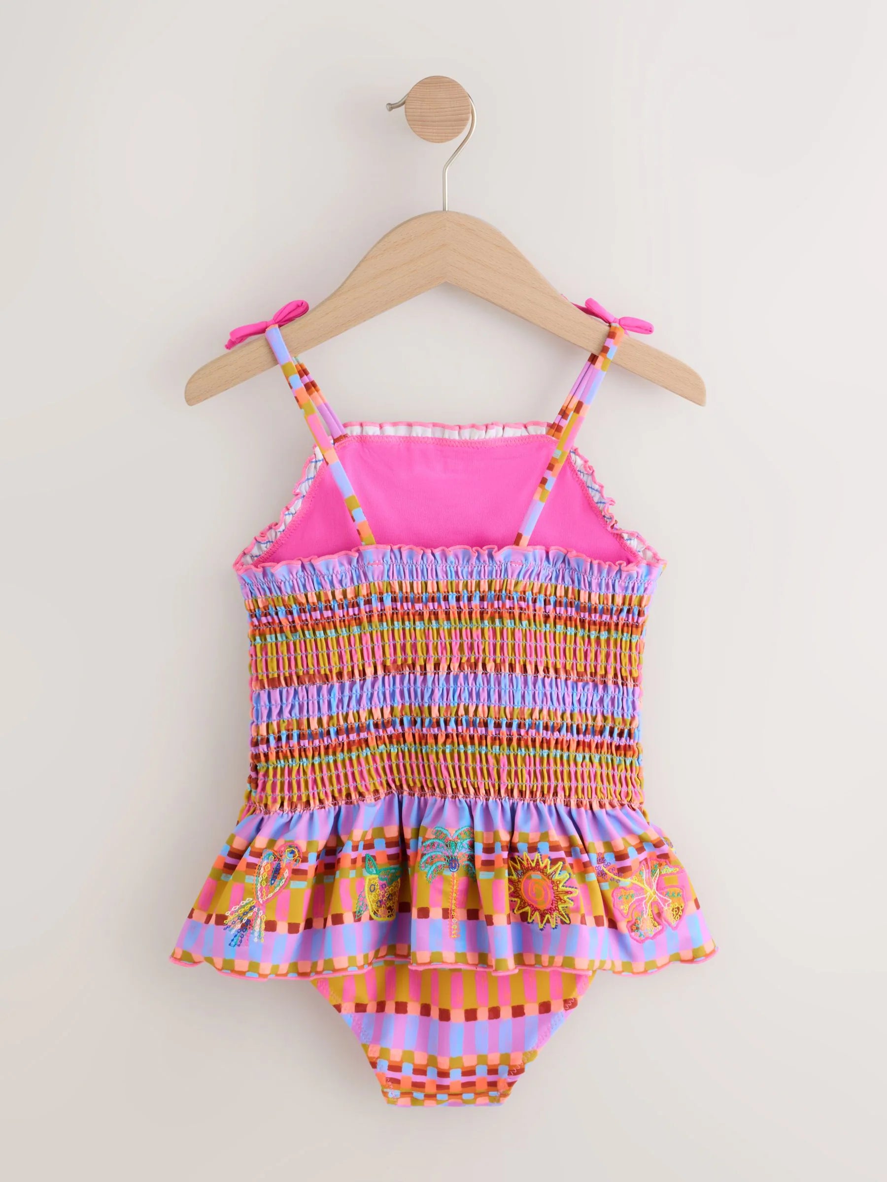 Purple/Orange Embroidered Shirred Swimsuit (3mths-10yrs)