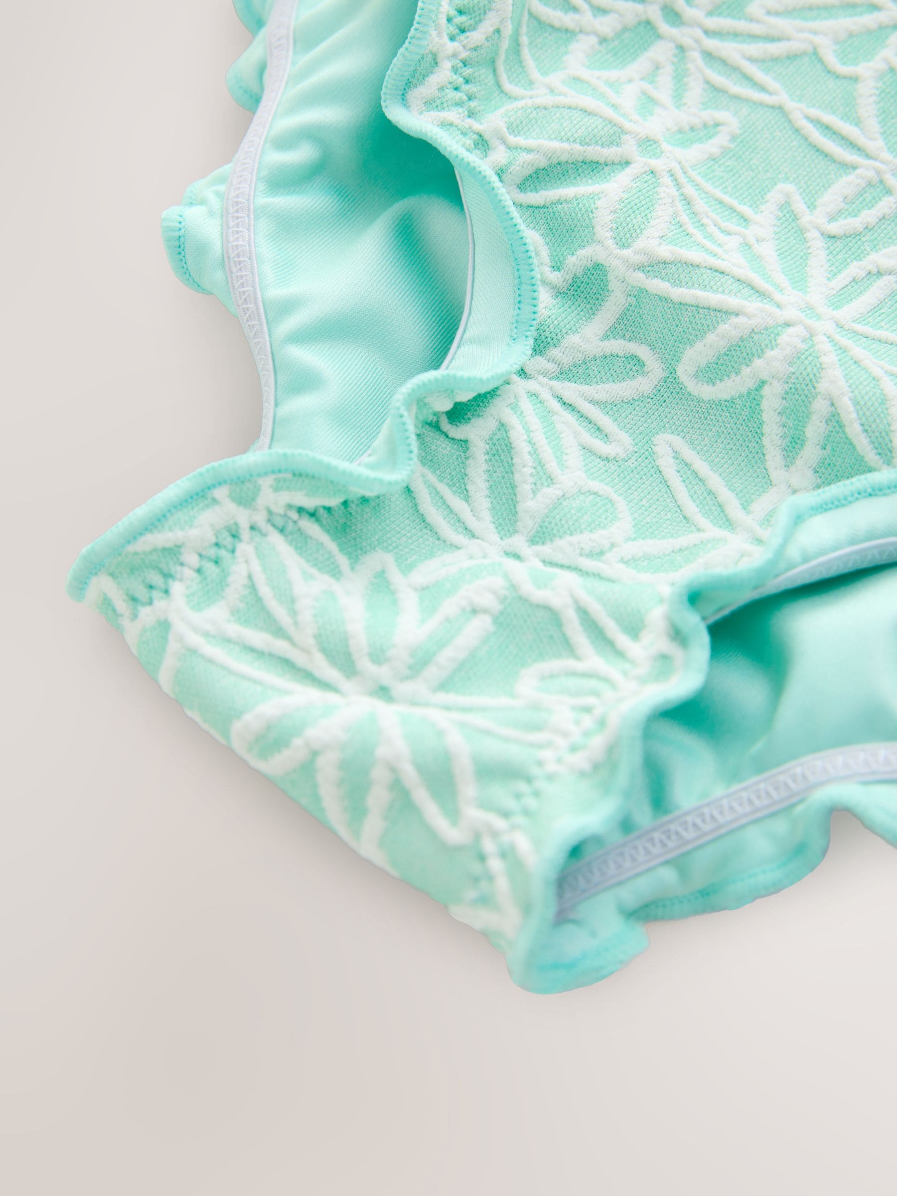 Mint Green Floral Texture Lettuce Edge Swimsuit (3mths-7yrs)
