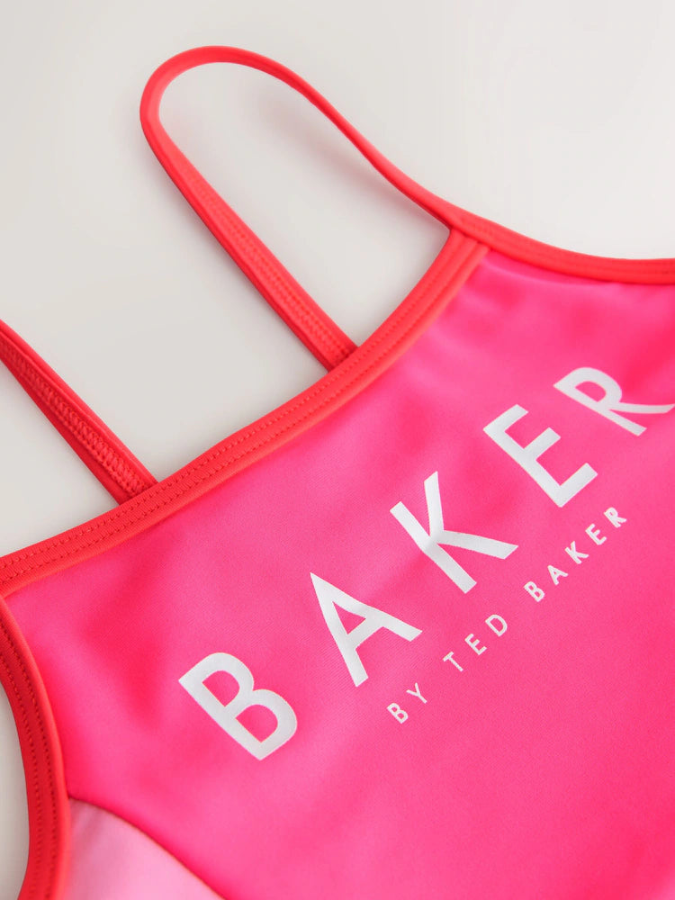 Baker by Ted Baker 3 Piece Pink Colour Block Rash Vest and Bikini Set