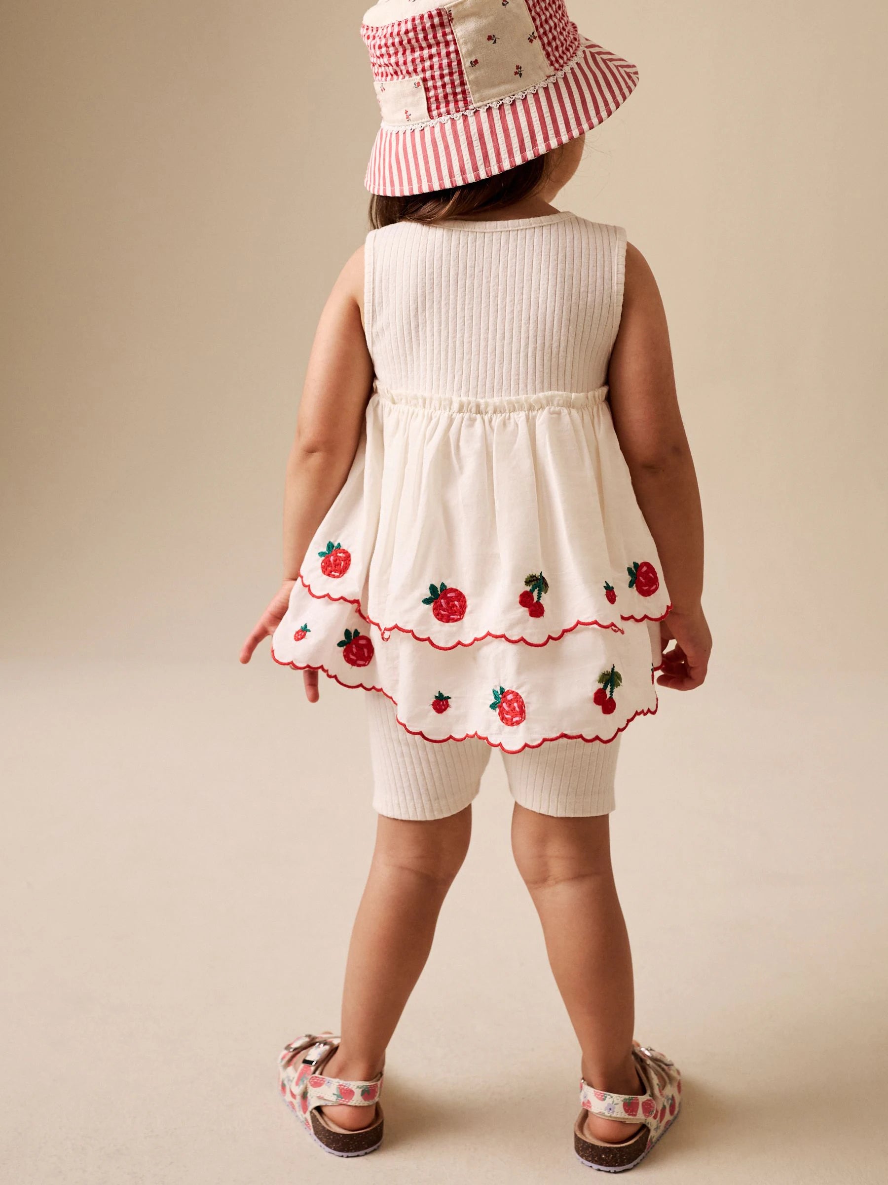 Ecru Berry Embroidery Broderie Peplum Vest and Cycle Shorts Set (3mths-8yrs)