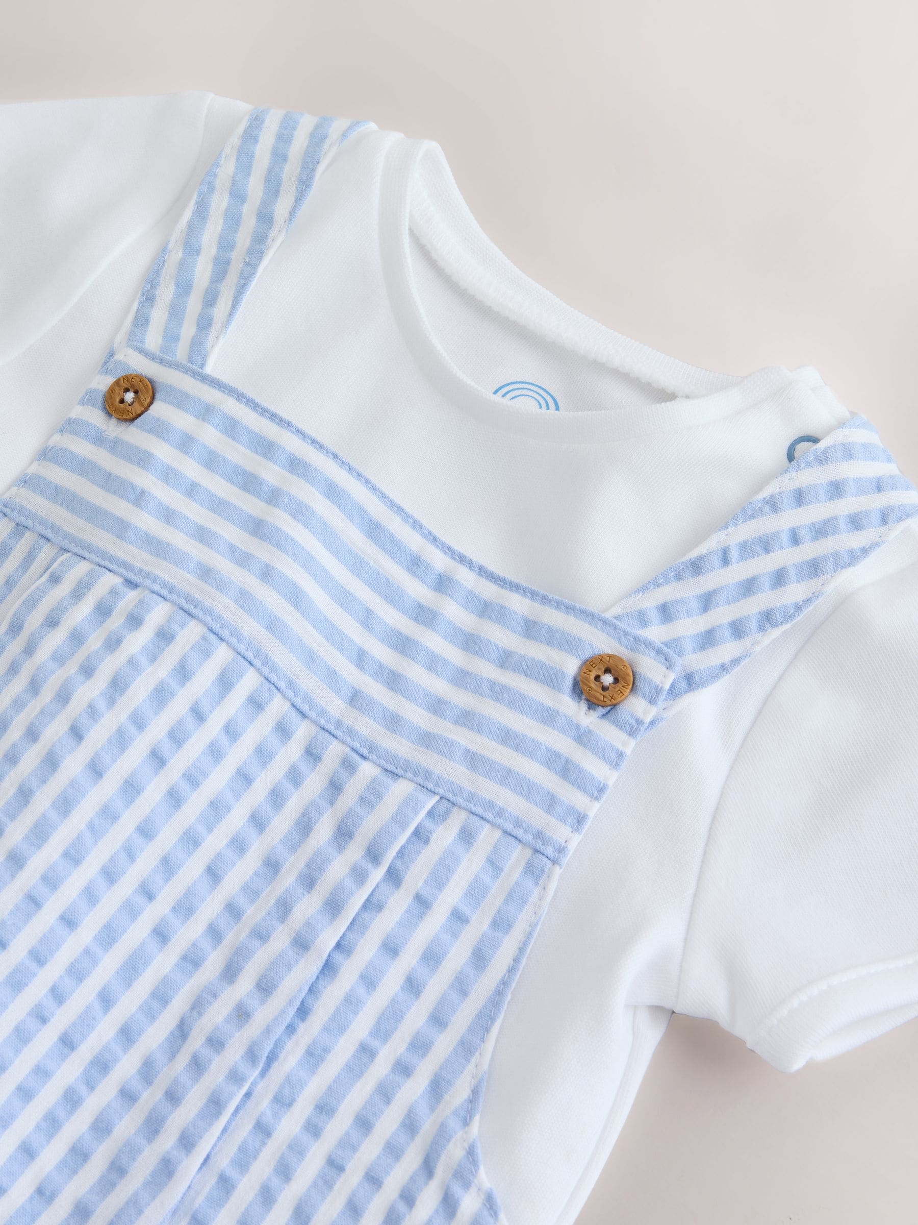 Blue Stripe Woven Dungaree and Bodysuit Baby Set (0mths-2yrs)