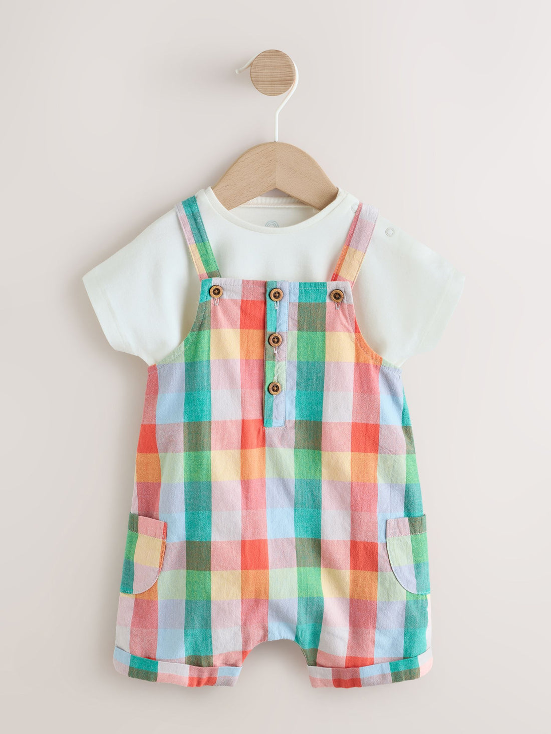 Bright Multi Colour Check Woven Dungaree and Bodysuit Set (0mths-2yrs)