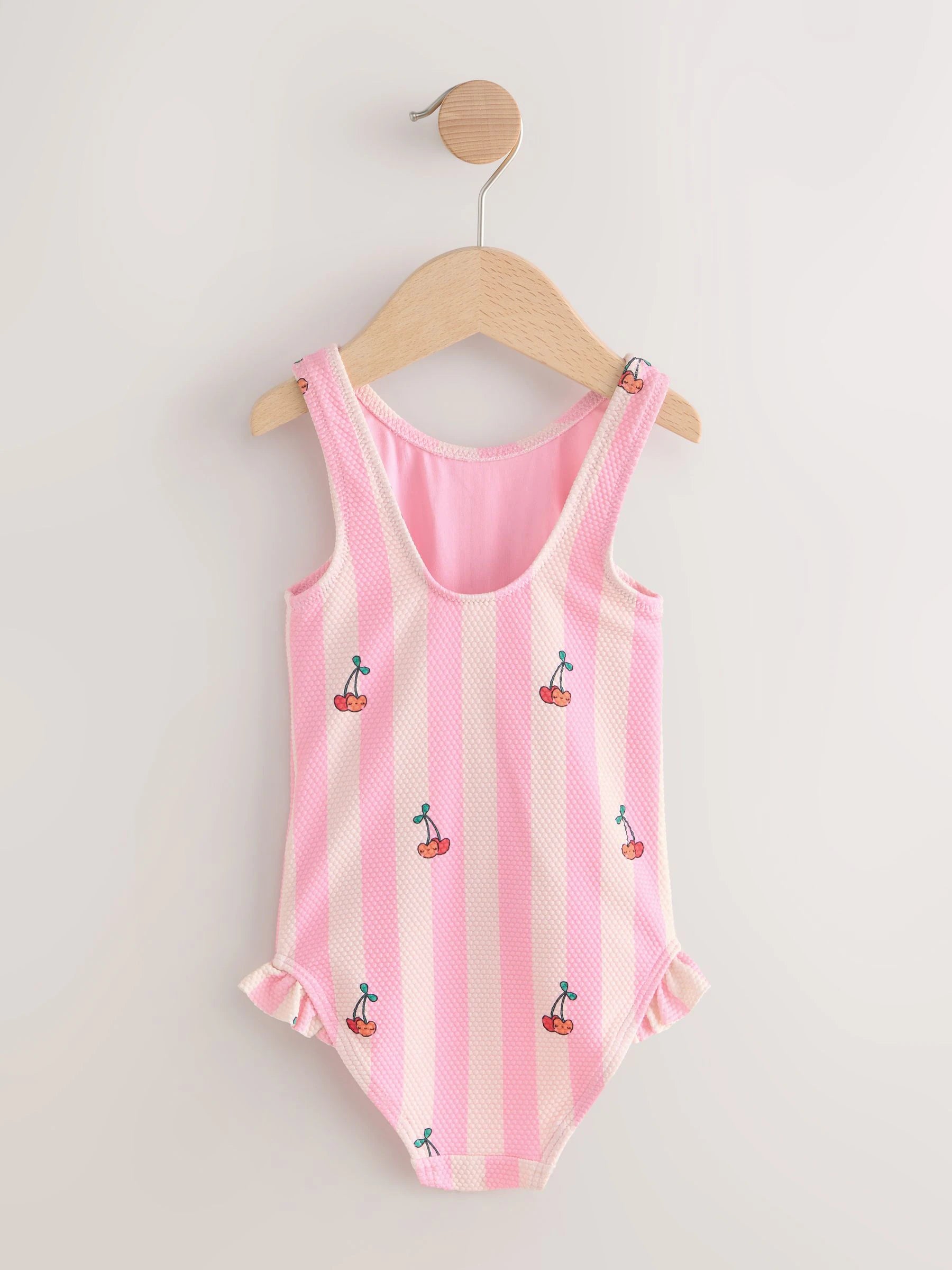 Pink Cherry Stripe Frill Leg Swimsuit (3mths-7yrs)