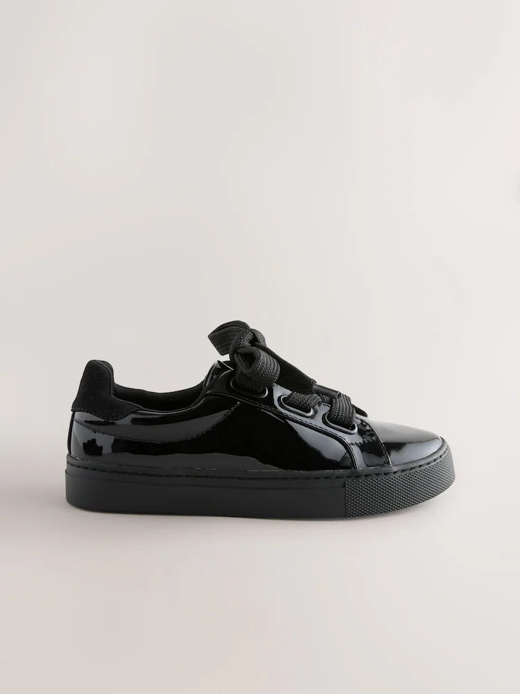 Black Patent Retro Lace Up School Trainers
