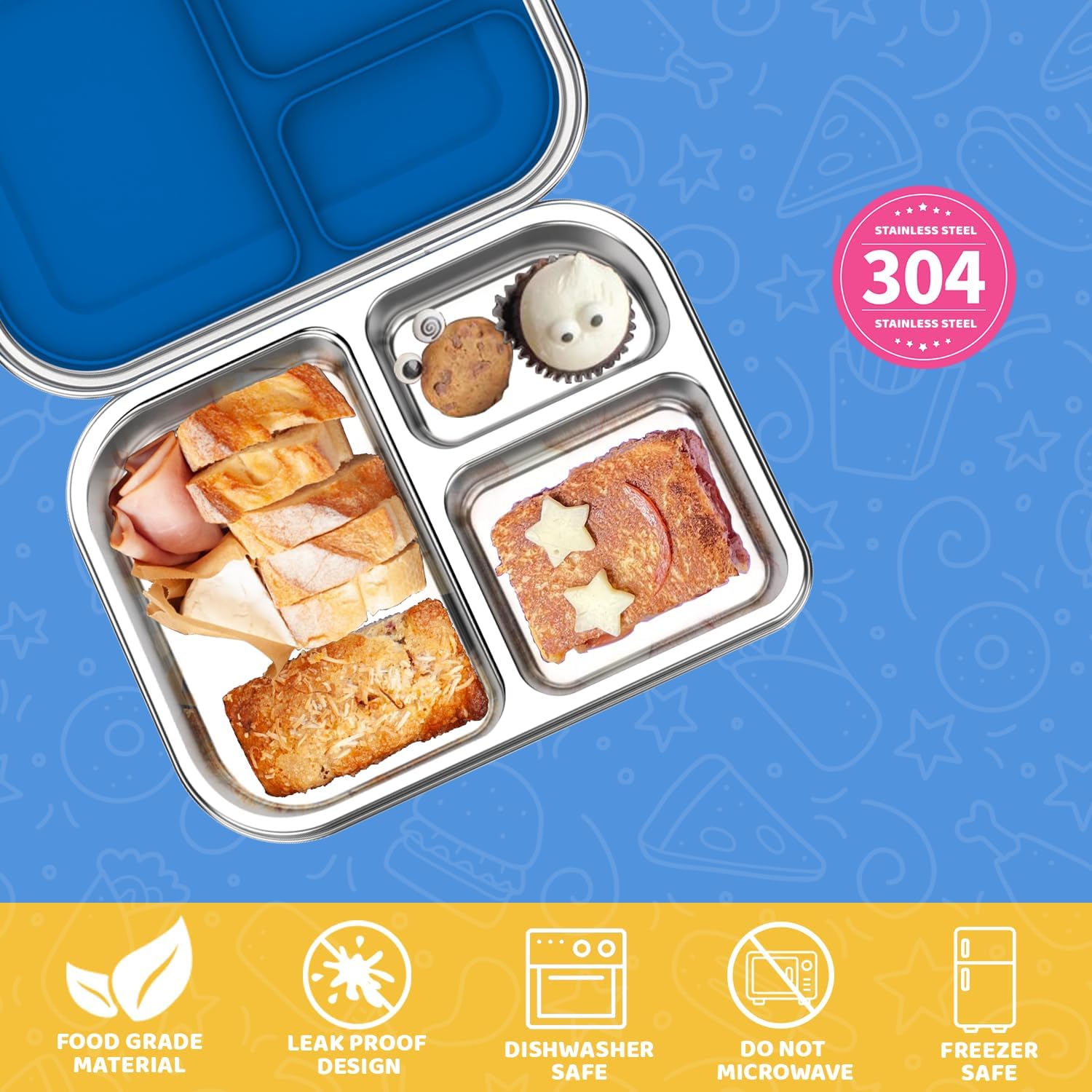 Stainless Steel Bento Box for Kids 1000ml - 3 Compartment Lunch Box for Adults, Leakproof Food Container, BPA-Free Metal Lunch Box with Silicone Seal, Eco-Friendly/Dishwasher Safe (Pink)