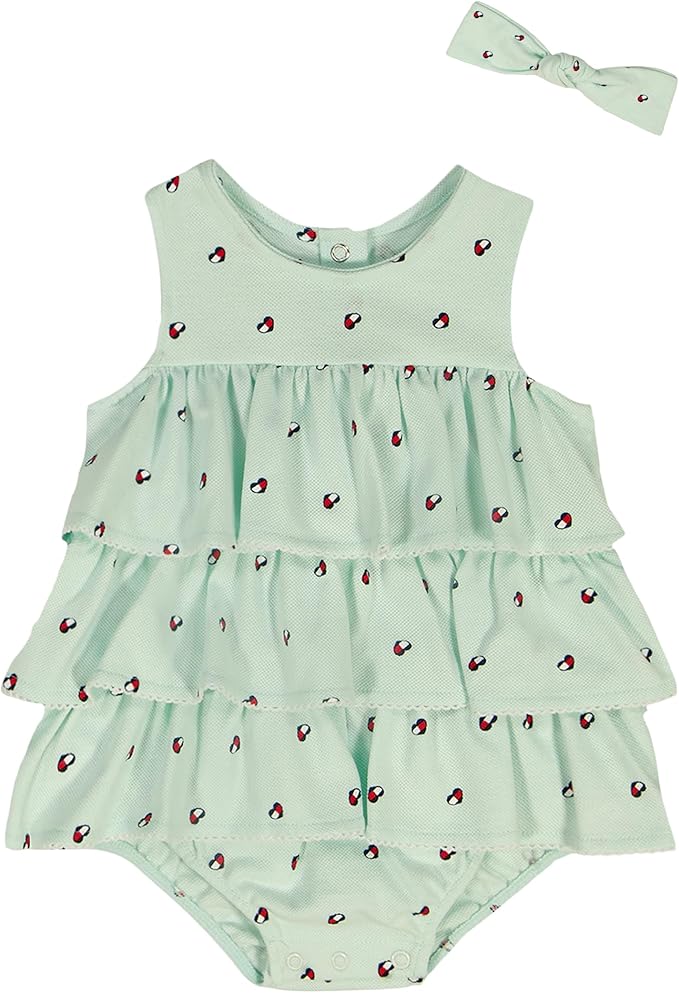 Tommy Hilfiger Baby Girls' 2-Piece Bubble Sunsuit with Headband
