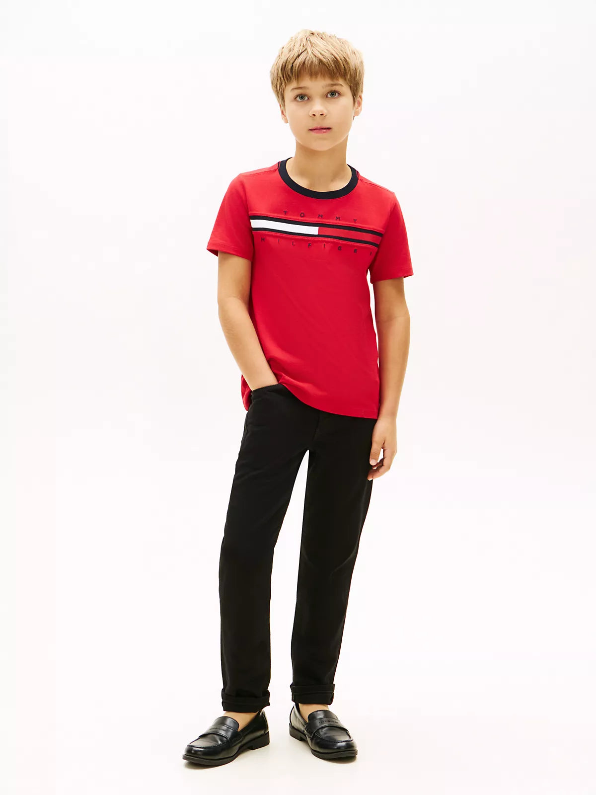 Tommy Hilfiger Boys Flag Stripe Logo Regenerative Cotton T-Shirt