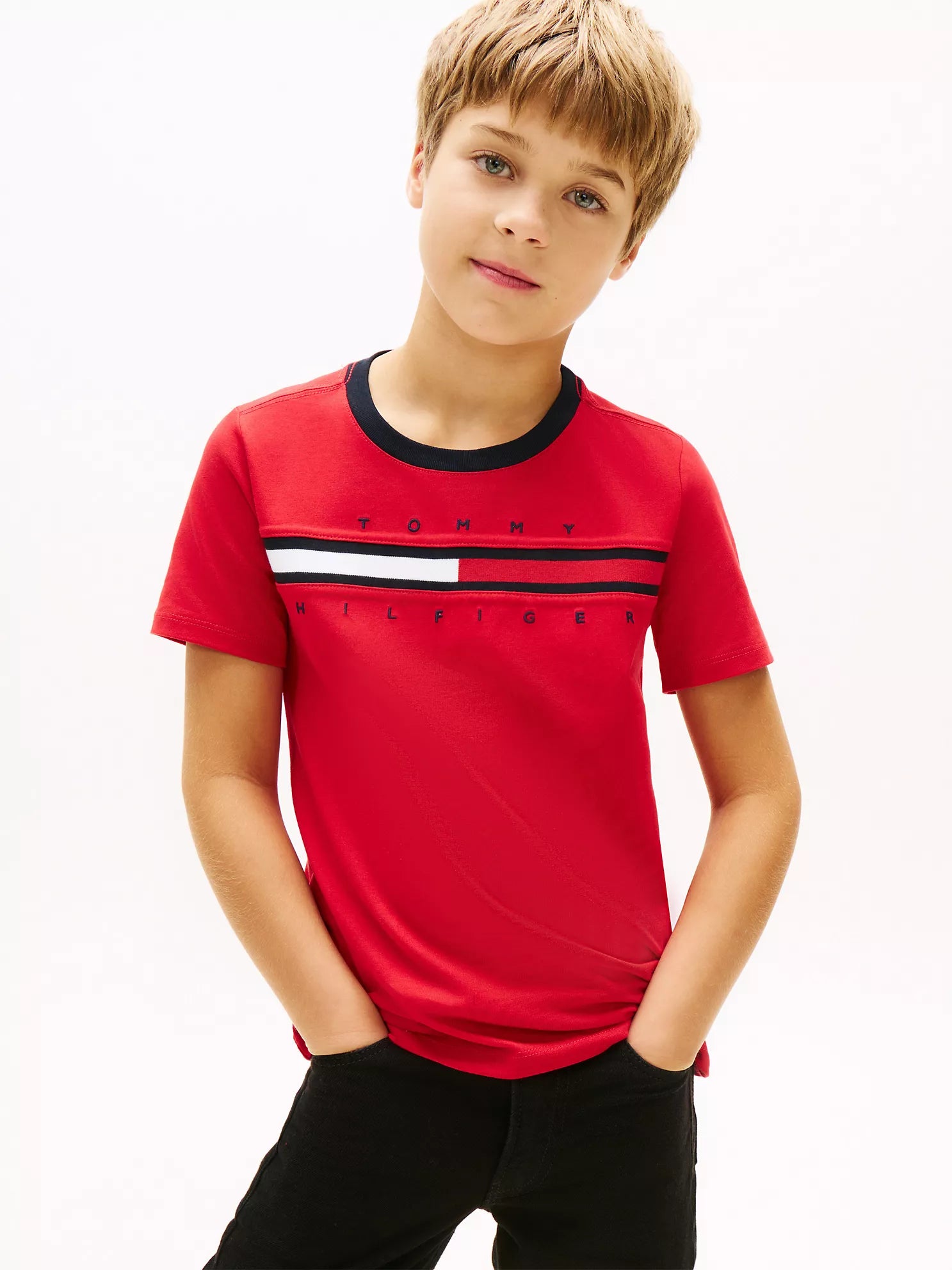Tommy Hilfiger Boys Flag Stripe Logo Regenerative Cotton T-Shirt