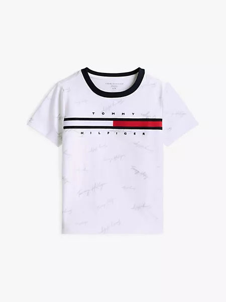 Tommy Hilfiger Boys Signature Flag Stripe Logo White T-Shirt