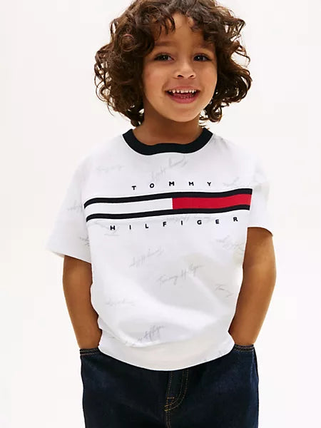Tommy Hilfiger Boys Signature Flag Stripe Logo White T-Shirt