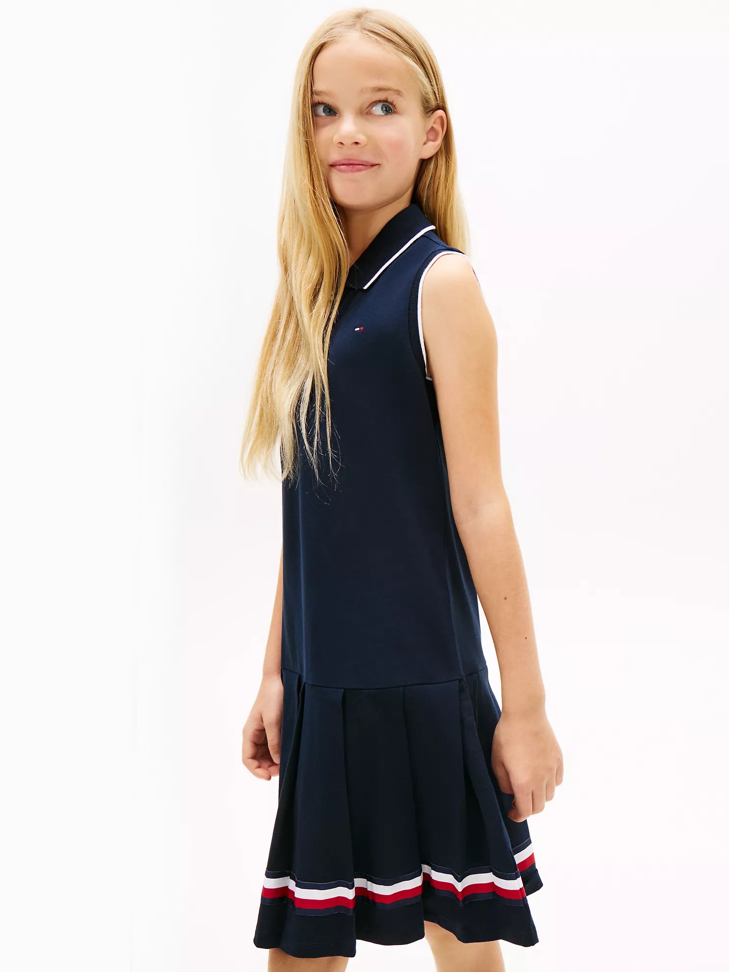 Sleeveless Pleated Polo Dress