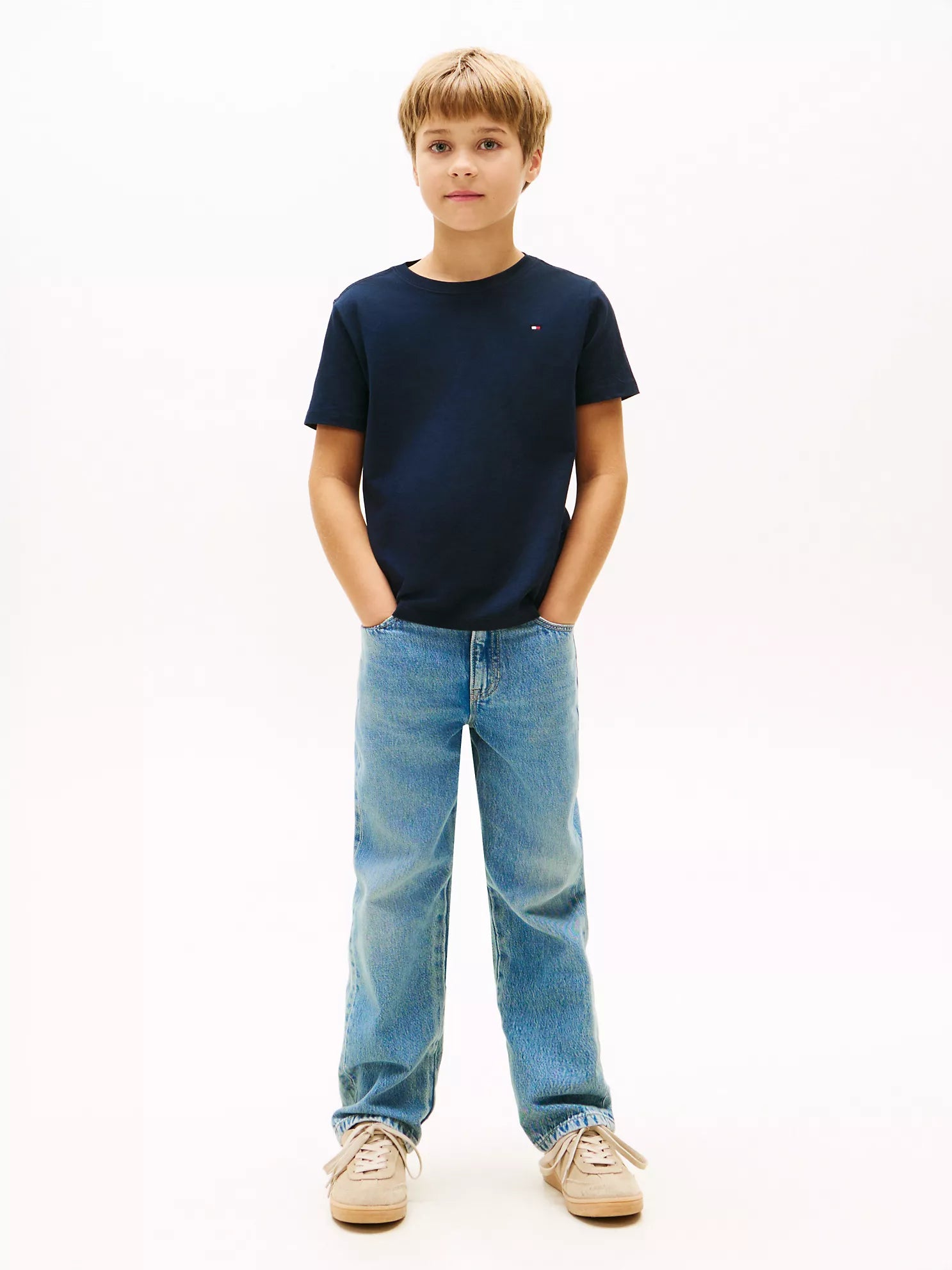Tommy Hilfiger Kids' Everyday Cotton Crewneck Logo T-Shirt Navy