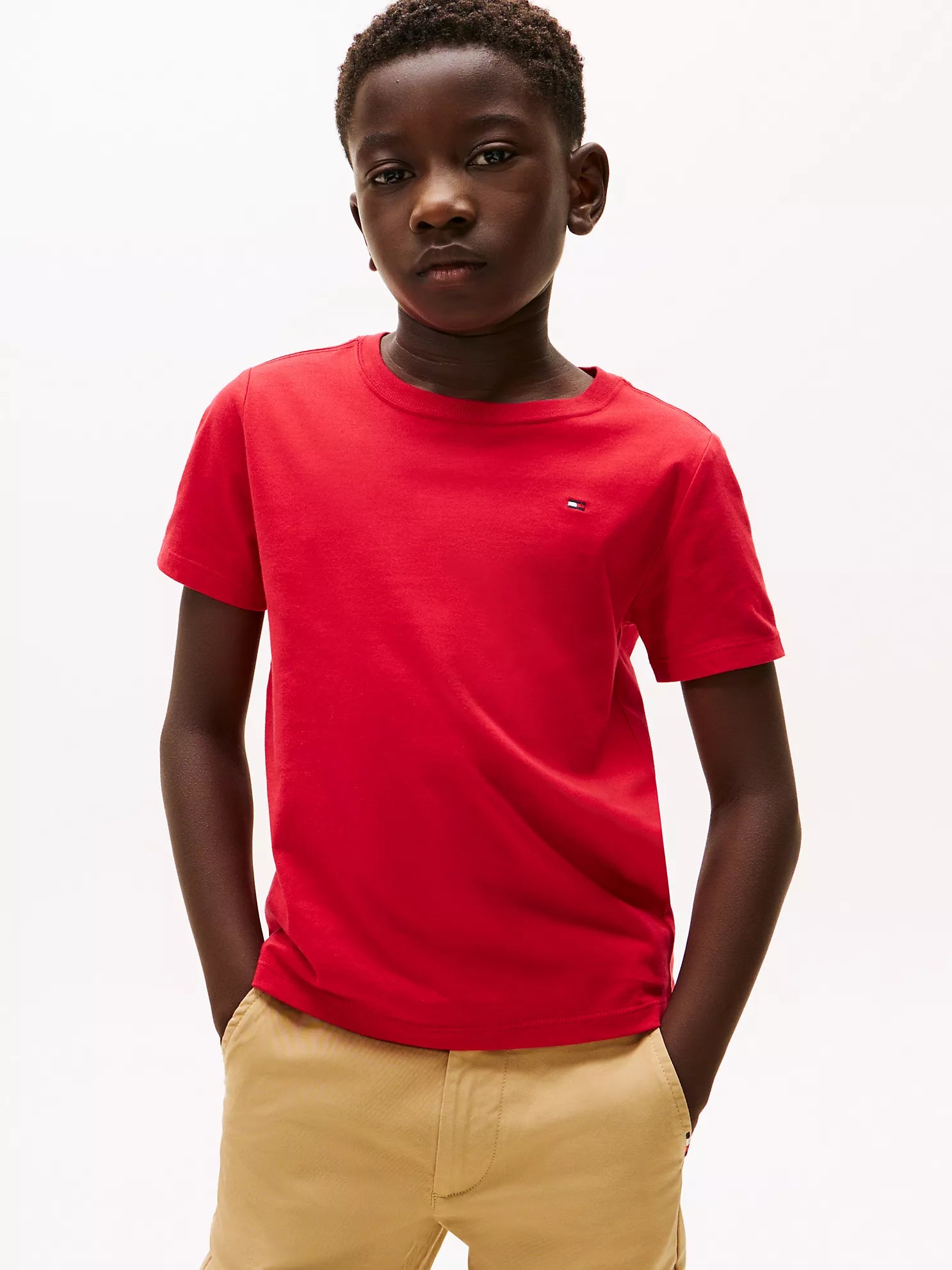 Tommy Hilfiger Kids' Soft Cotton Everyday Crewneck Flag Logo T-Shirt