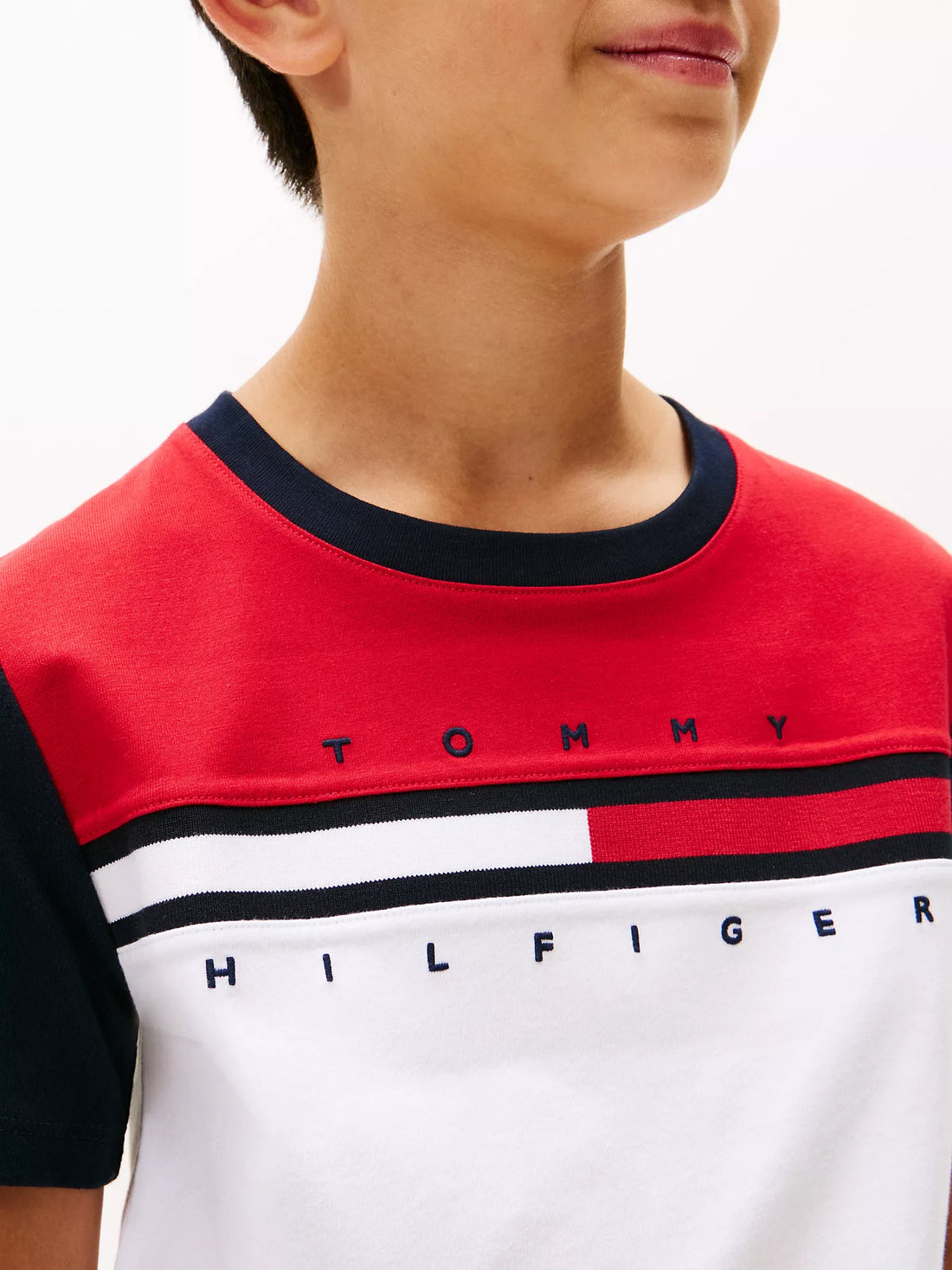 Tommy Hilfiger Boys Colorblock Flag Stripe Short Sleeve Cotton T-Shirt