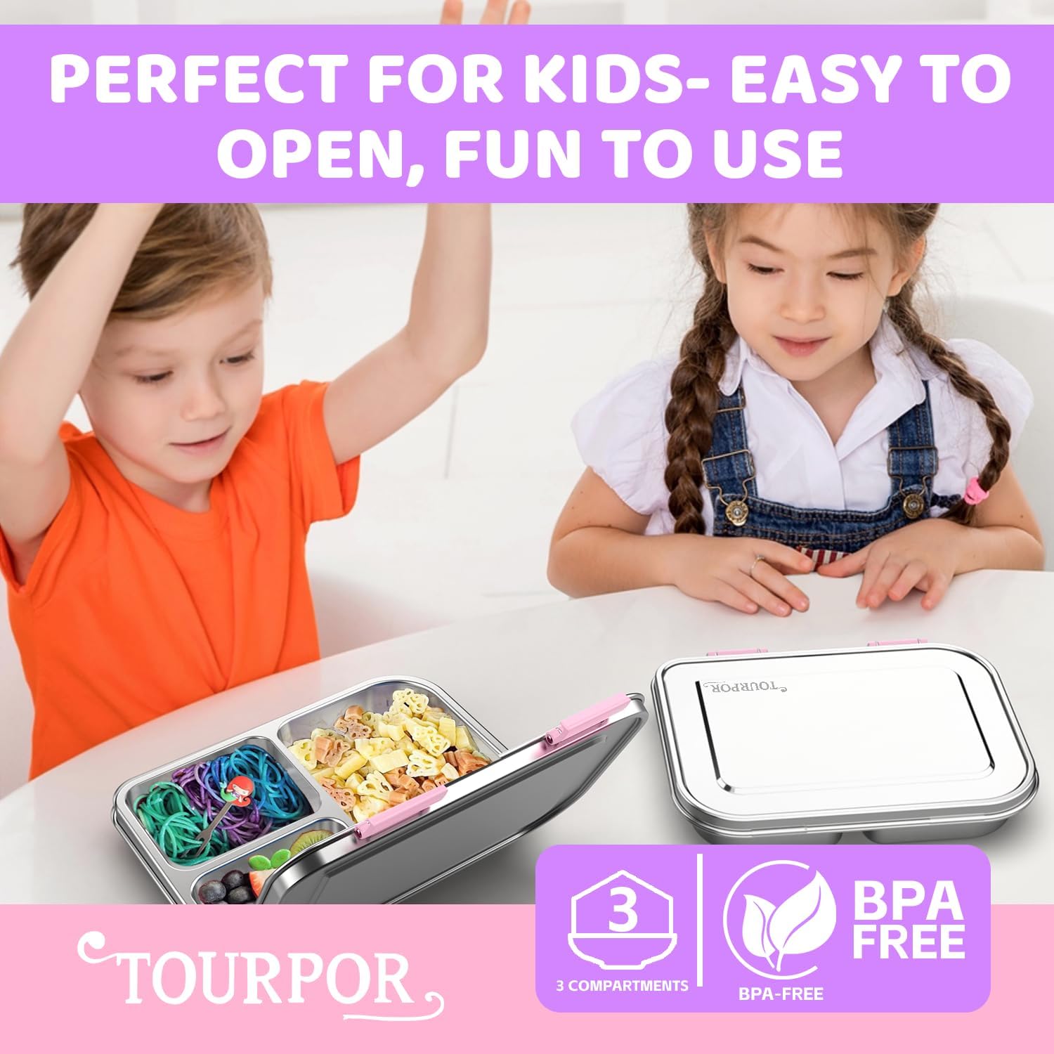 Stainless Steel Bento Box for Kids 1000ml - 3 Compartment Lunch Box for Adults, Leakproof Food Container, BPA-Free Metal Lunch Box with Silicone Seal, Eco-Friendly/Dishwasher Safe (Blue)