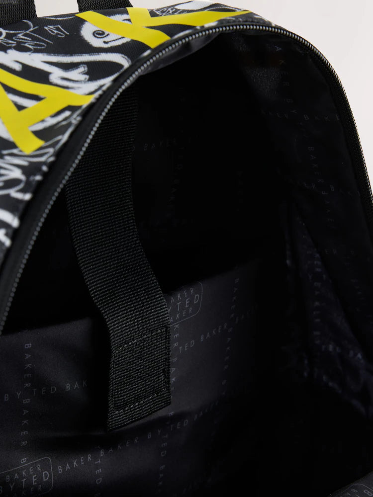 Baker by Ted Baker Black Back to School Childrens X Smiley World Graffiti Backpack