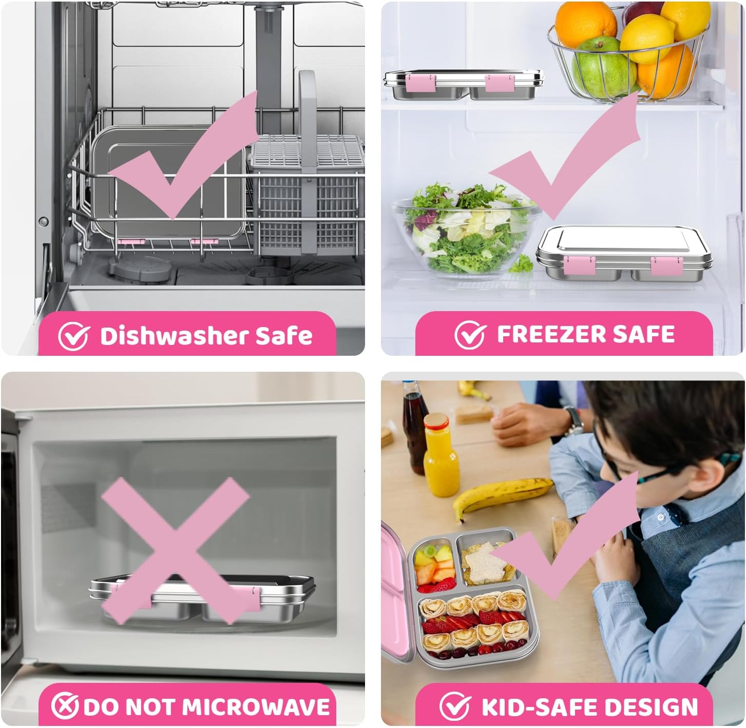 Stainless Steel Bento Box for Kids 1000ml - 3 Compartment Lunch Box for Adults, Leakproof Food Container, BPA-Free Metal Lunch Box with Silicone Seal, Eco-Friendly/Dishwasher Safe (Blue)