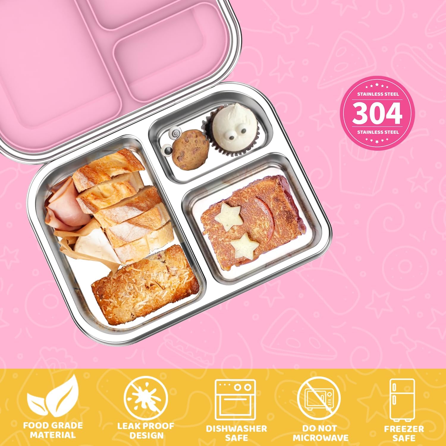 Stainless Steel Bento Box for Kids 1000ml - 3 Compartment Lunch Box for Adults, Leakproof Food Container, BPA-Free Metal Lunch Box with Silicone Seal, Eco-Friendly/Dishwasher Safe (Blue)