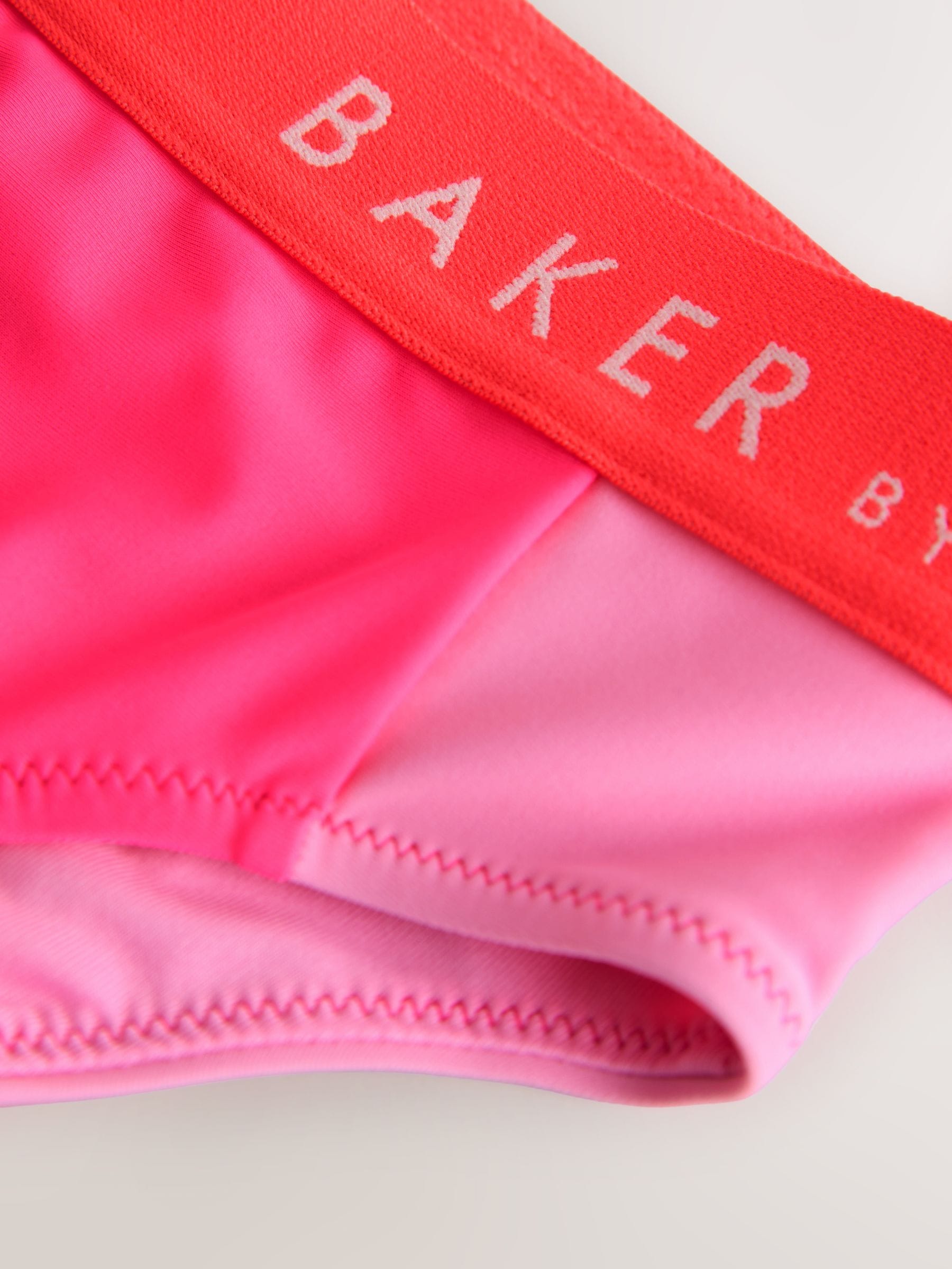 Baker by Ted Baker 3 Piece Pink Colour Block Rash Vest and Bikini Set