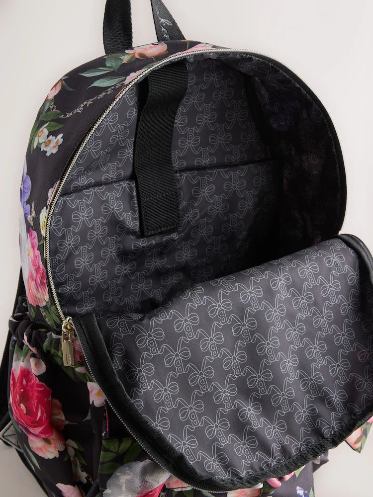 Baker by Ted Baker Black Back to School Childrens Floral Bow Backpack