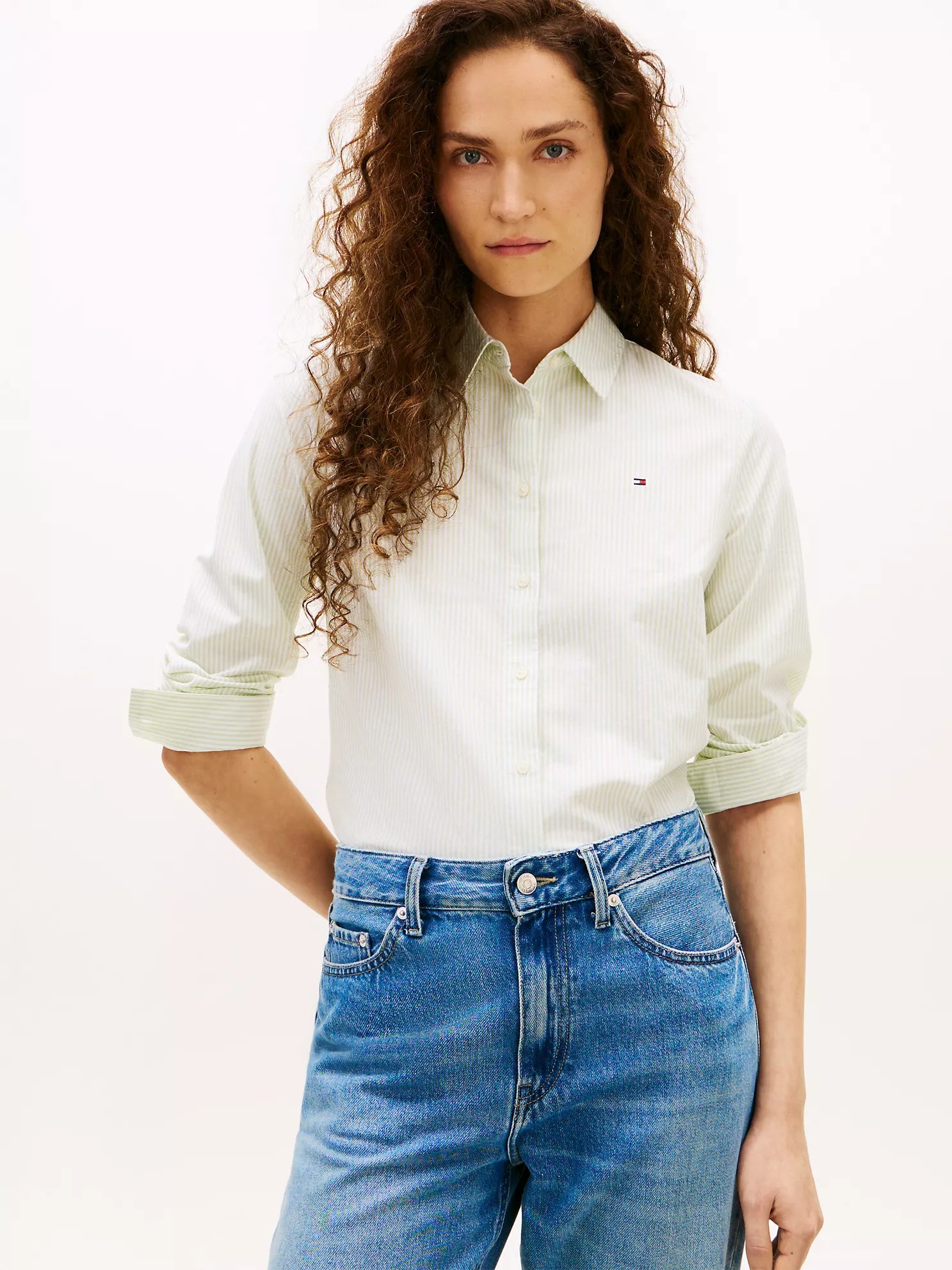 woman Regular Fit Stripe Stretch Oxford Shirt Tommy Hilfiger