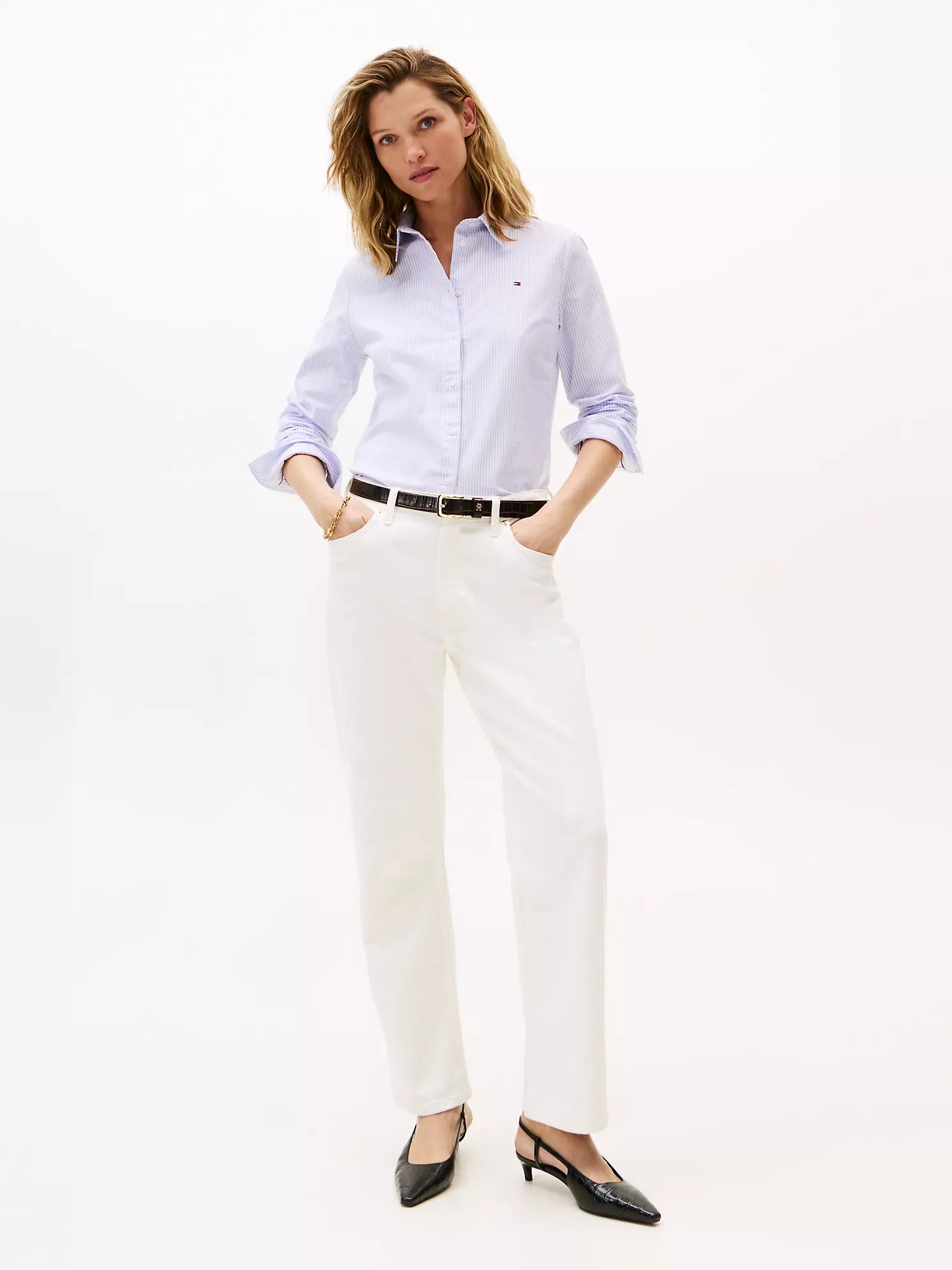 woman Regular Fit Stripe Stretch Oxford Shirt Tommy Hilfiger