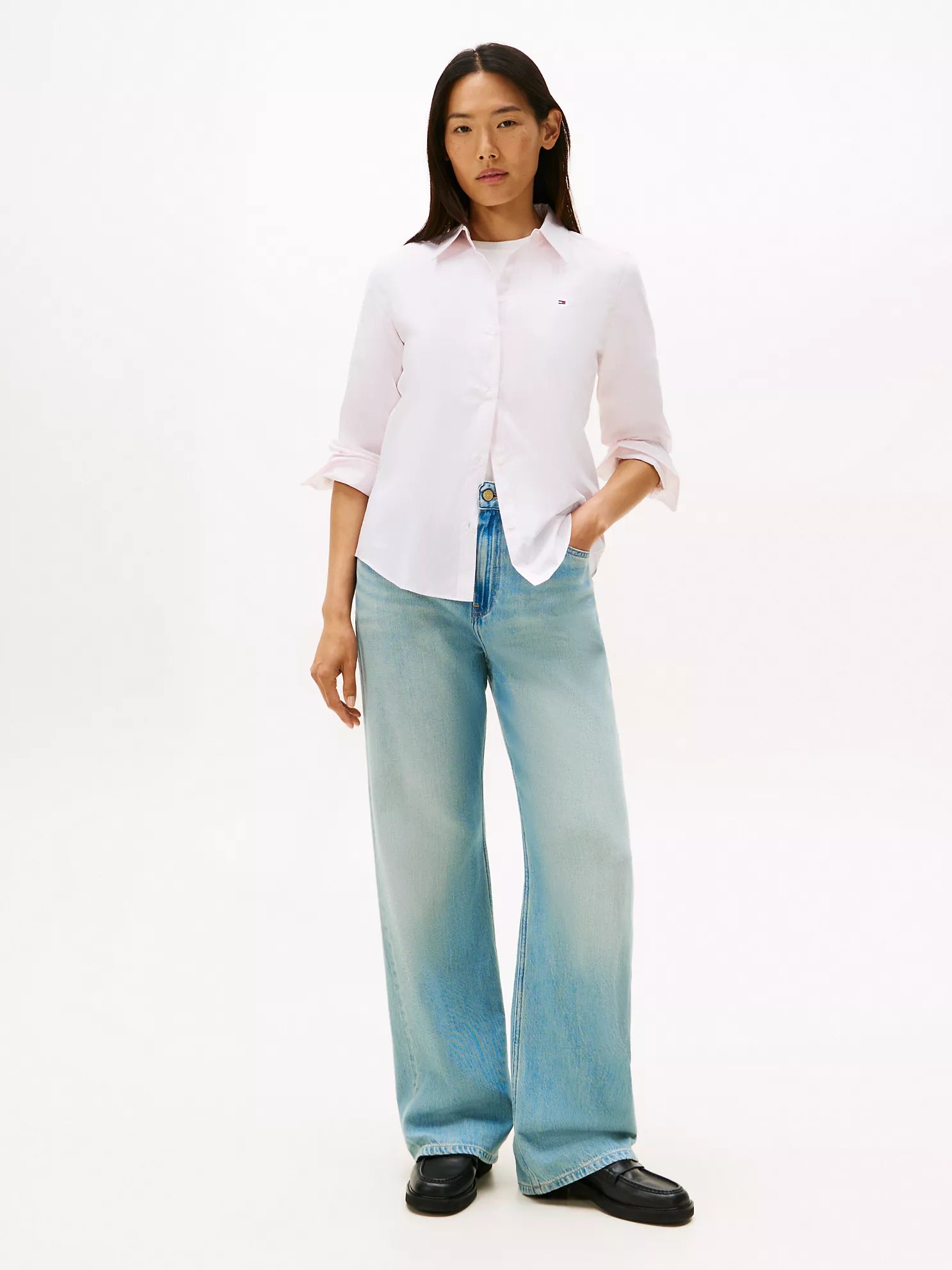 woman Regular Fit Stripe Stretch Oxford Shirt Tommy Hilfiger