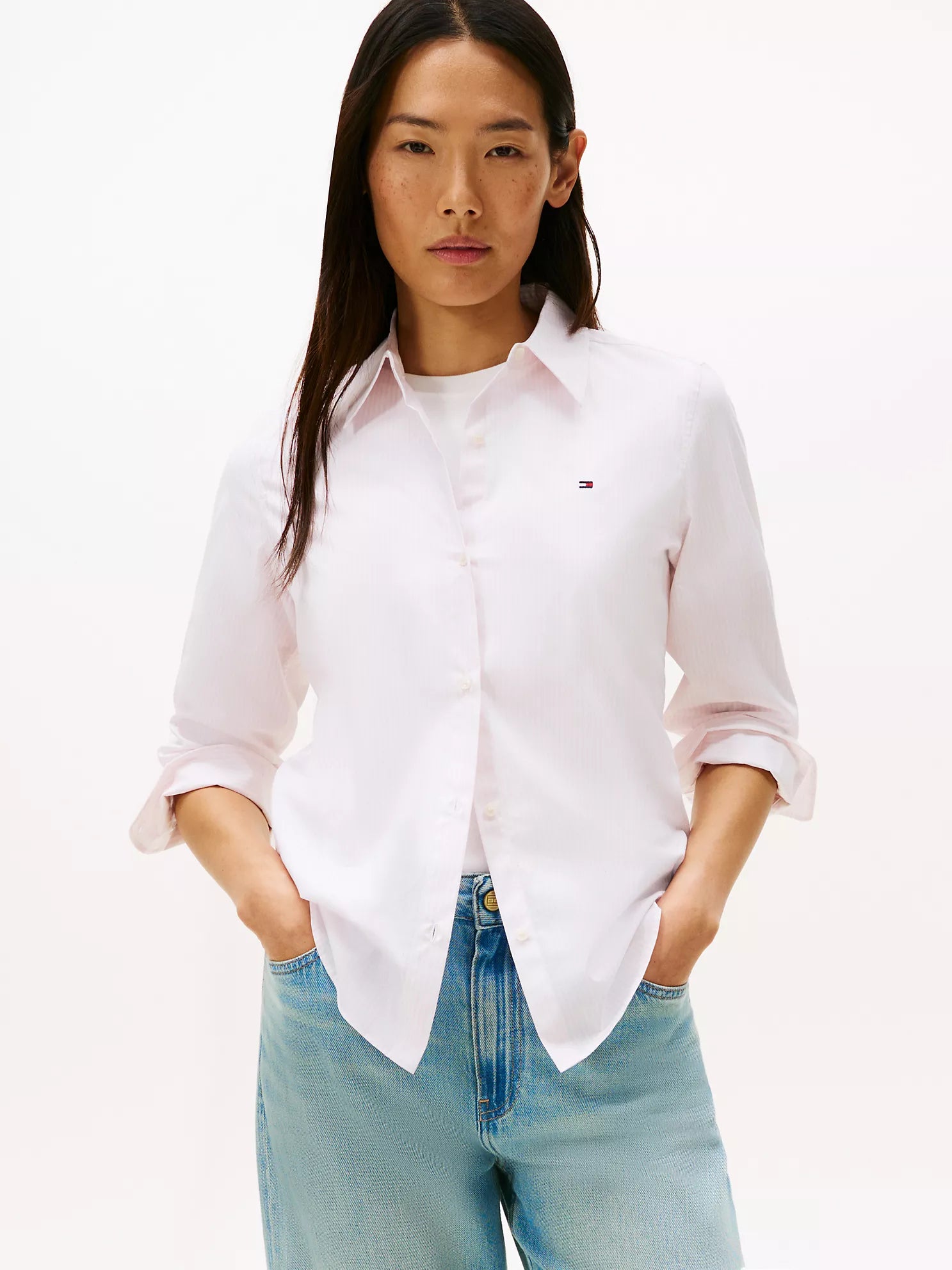 woman Regular Fit Stripe Stretch Oxford Shirt Tommy Hilfiger