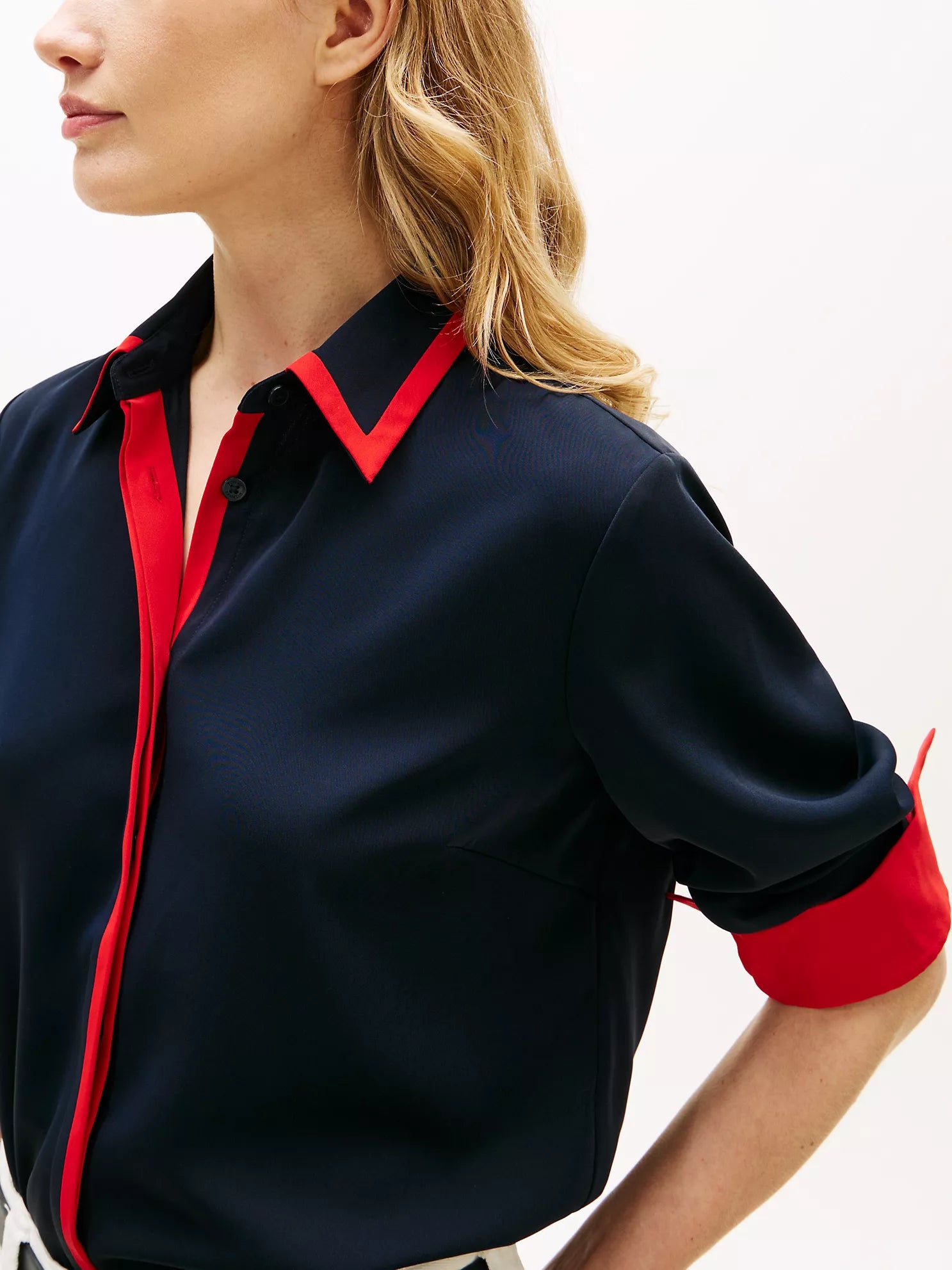 woman Long-Sleeve Contrast Crepe Shirt Tommy Hilfiger