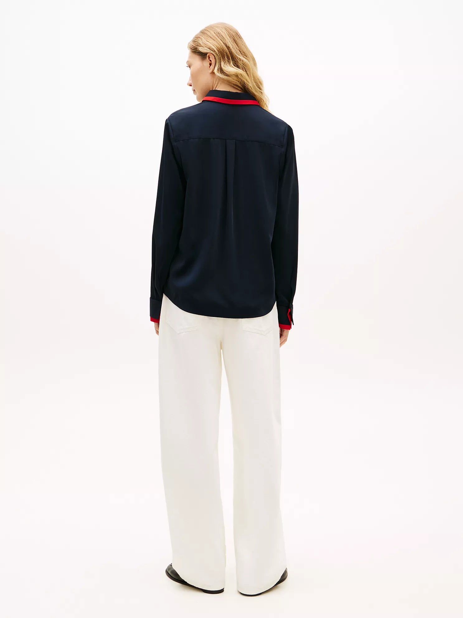 woman Long-Sleeve Contrast Crepe Shirt Tommy Hilfiger