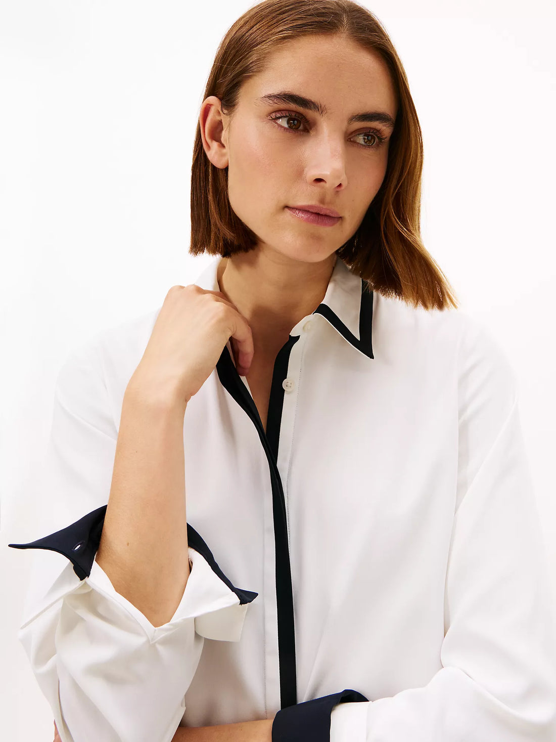 woman Long-Sleeve Contrast Crepe Shirt Tommy Hilfiger