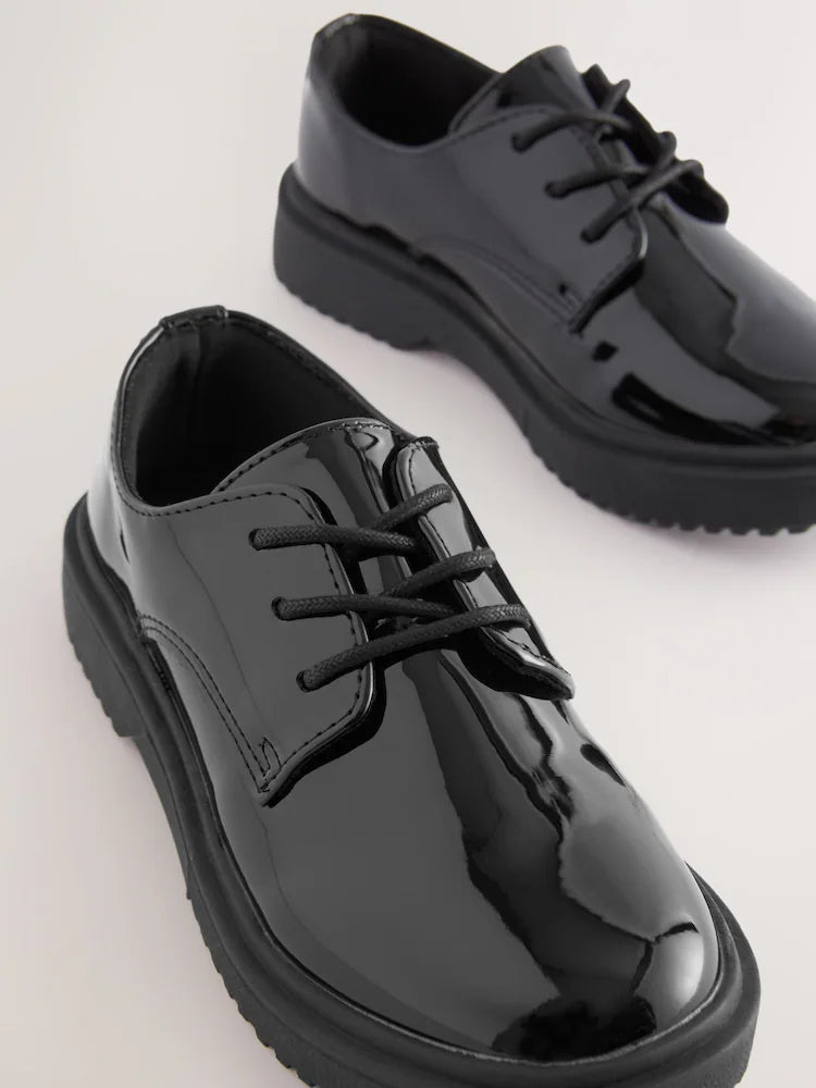 Black Patent Standard Fit (F) School Chunky Lace-Up Shoes