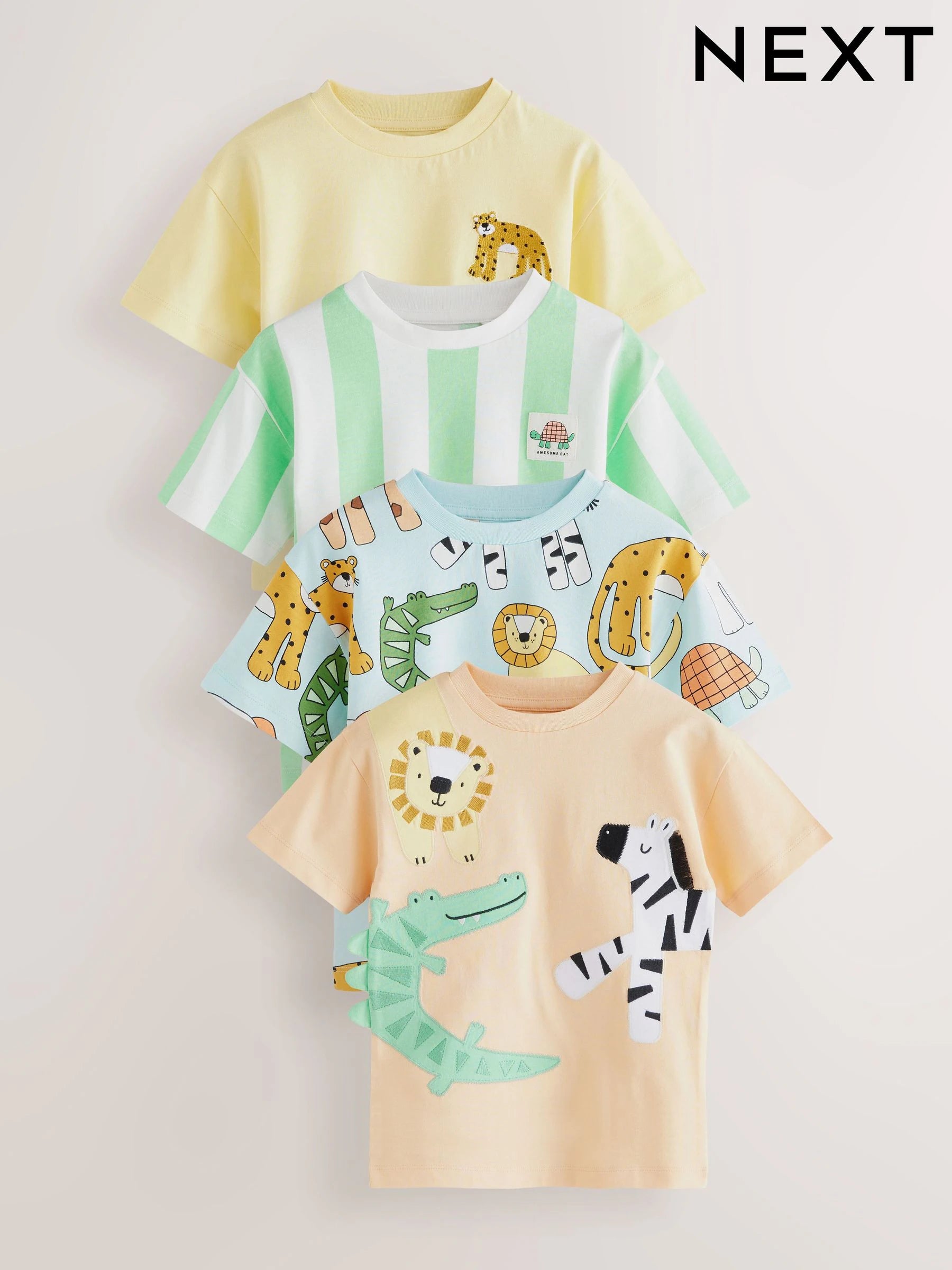 Multi Safari Animal Short Sleeve T-Shirts 4 Pack (3mths-7yrs)