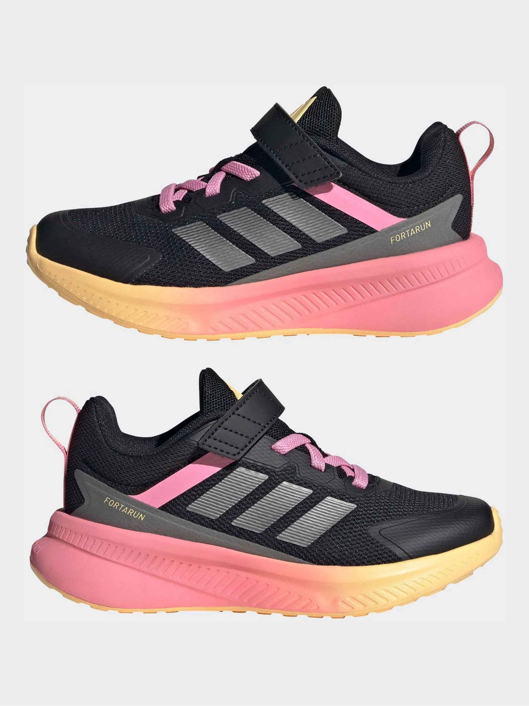 adidas Black/Pink Fortarun 4.0 Hook and Loop Kids Trainers