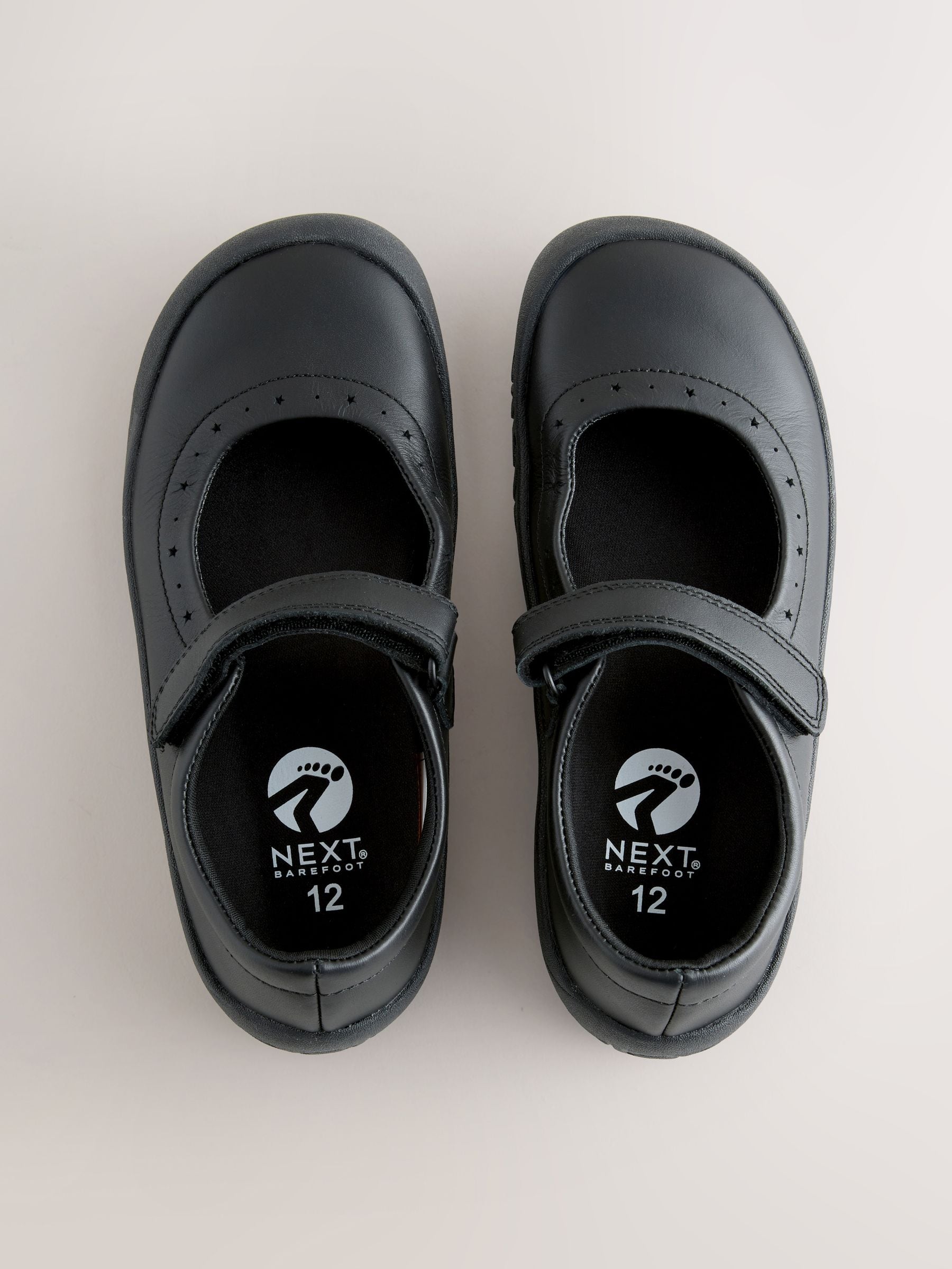 Black Leather Standard Fit (F) Barefoot Mary Jane School Shoes