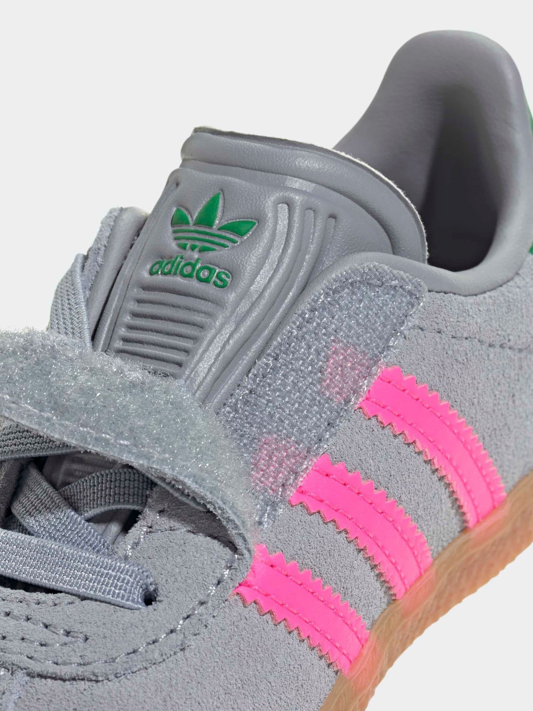 adidas Originals Grey/Pink Gazelle Comfort Closure Elastic Laces Infant Trainers