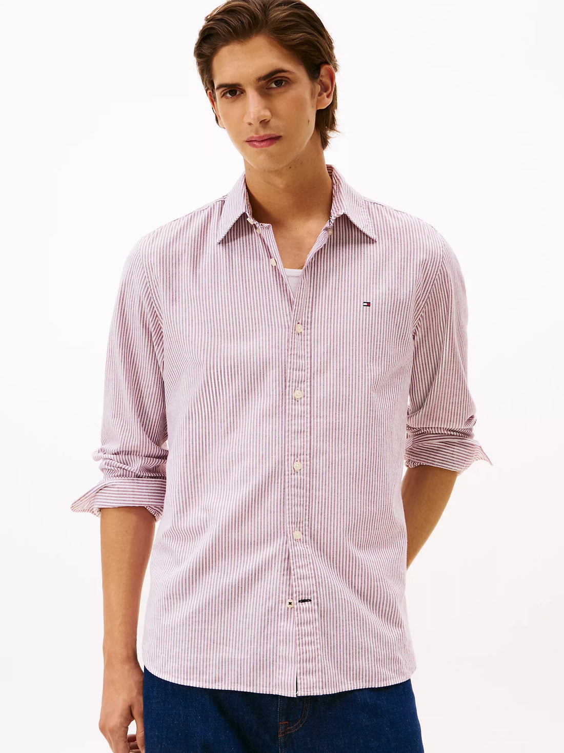 Men Regular Fit Stripe Stretch Oxford Shirt Tommy Hilfiger
