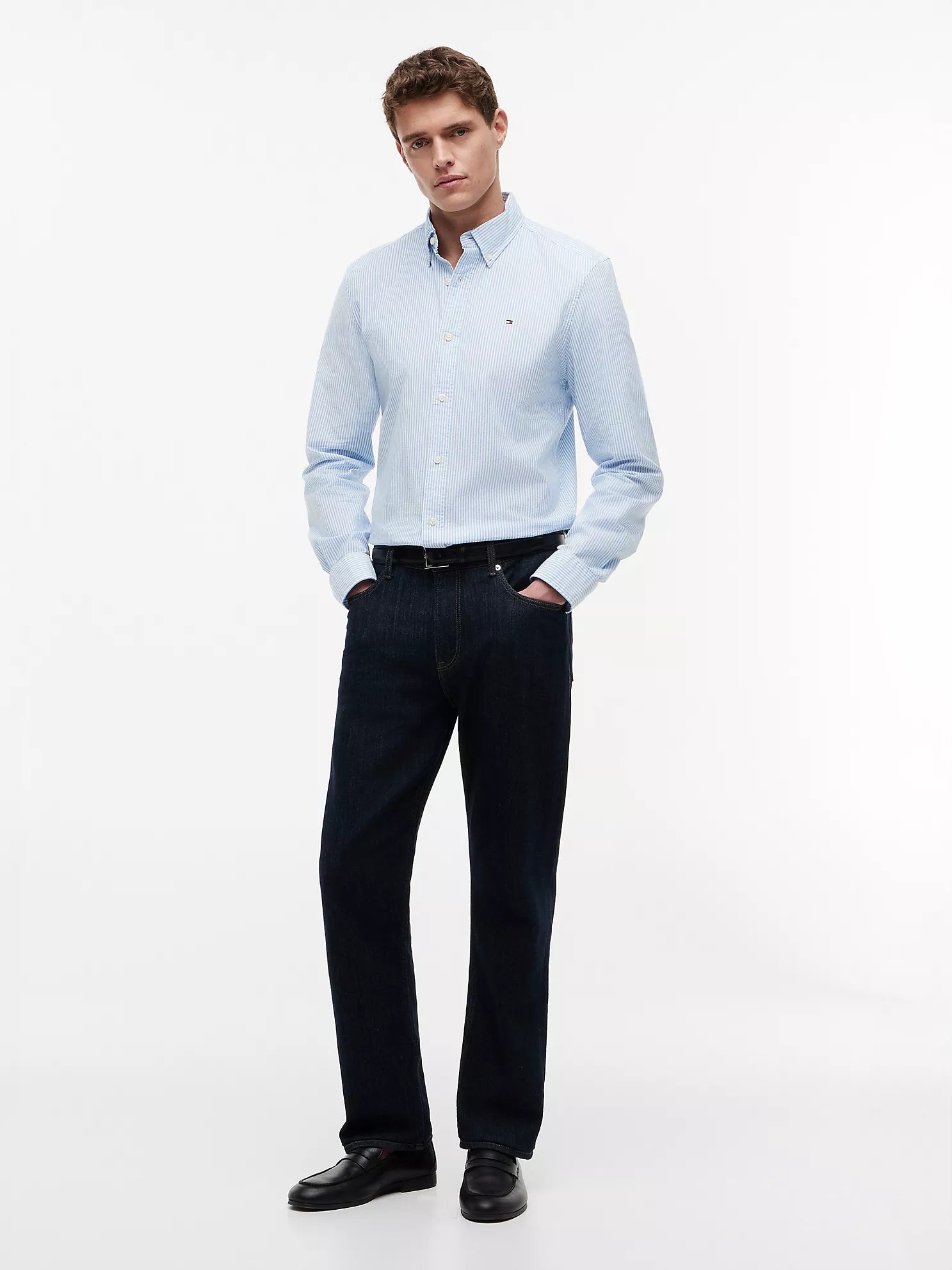 Men Regular Fit Stripe Stretch Oxford Shirt Tommy Hilfiger