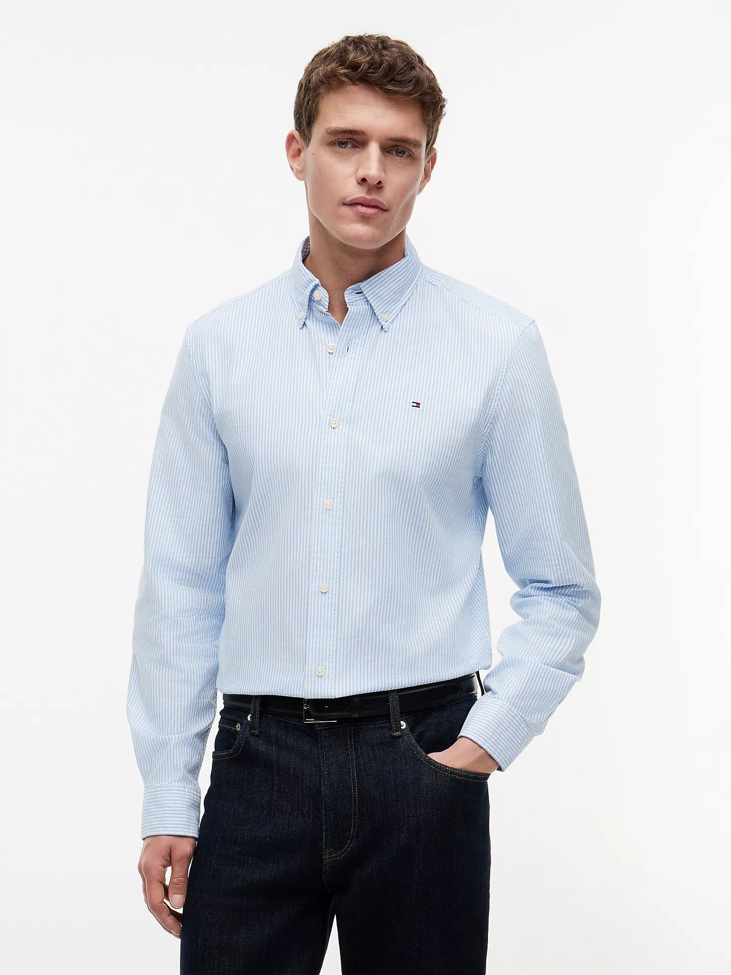 Men Regular Fit Stripe Stretch Oxford Shirt Tommy Hilfiger