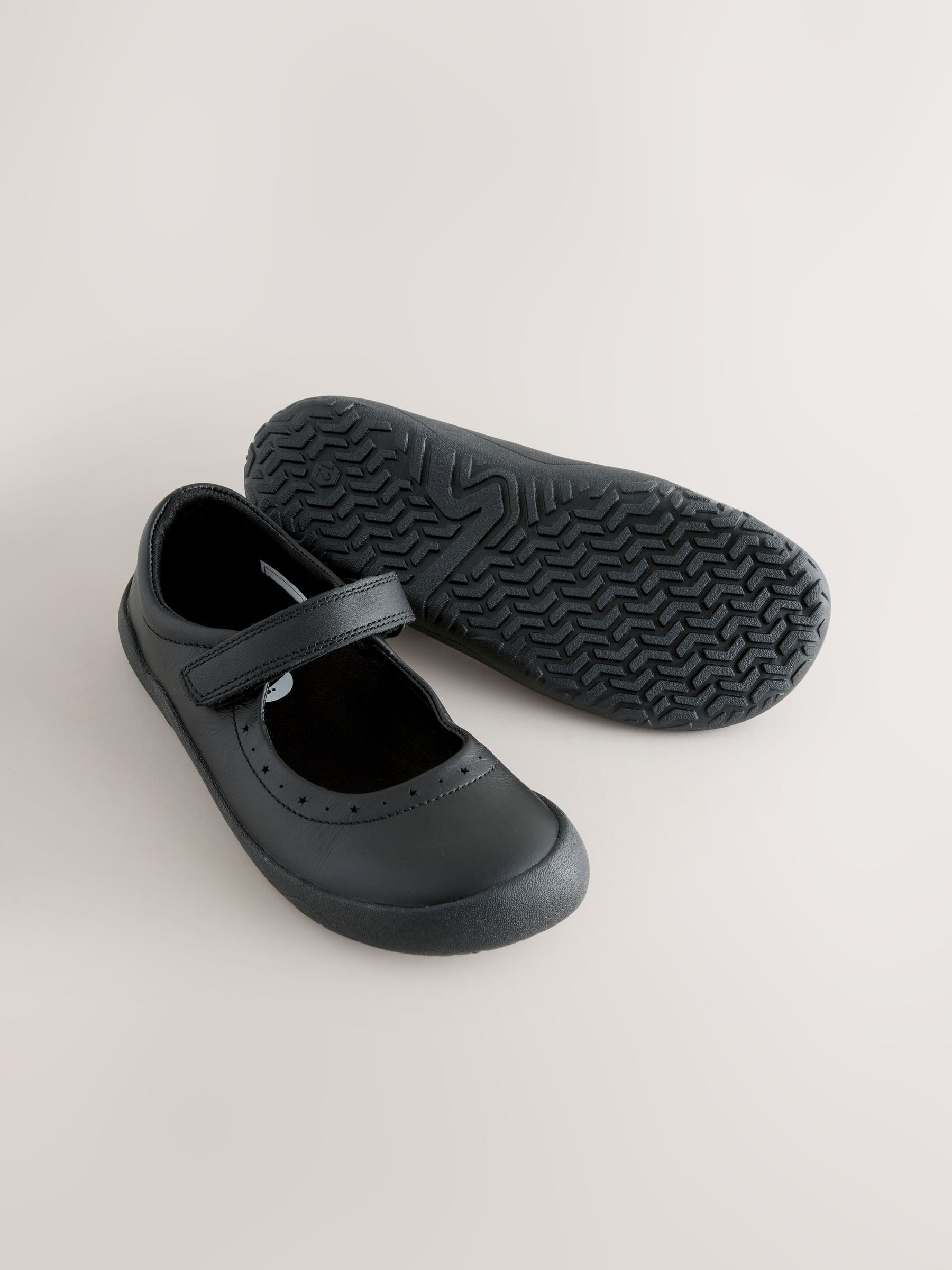 Black Leather Standard Fit (F) Barefoot Mary Jane School Shoes