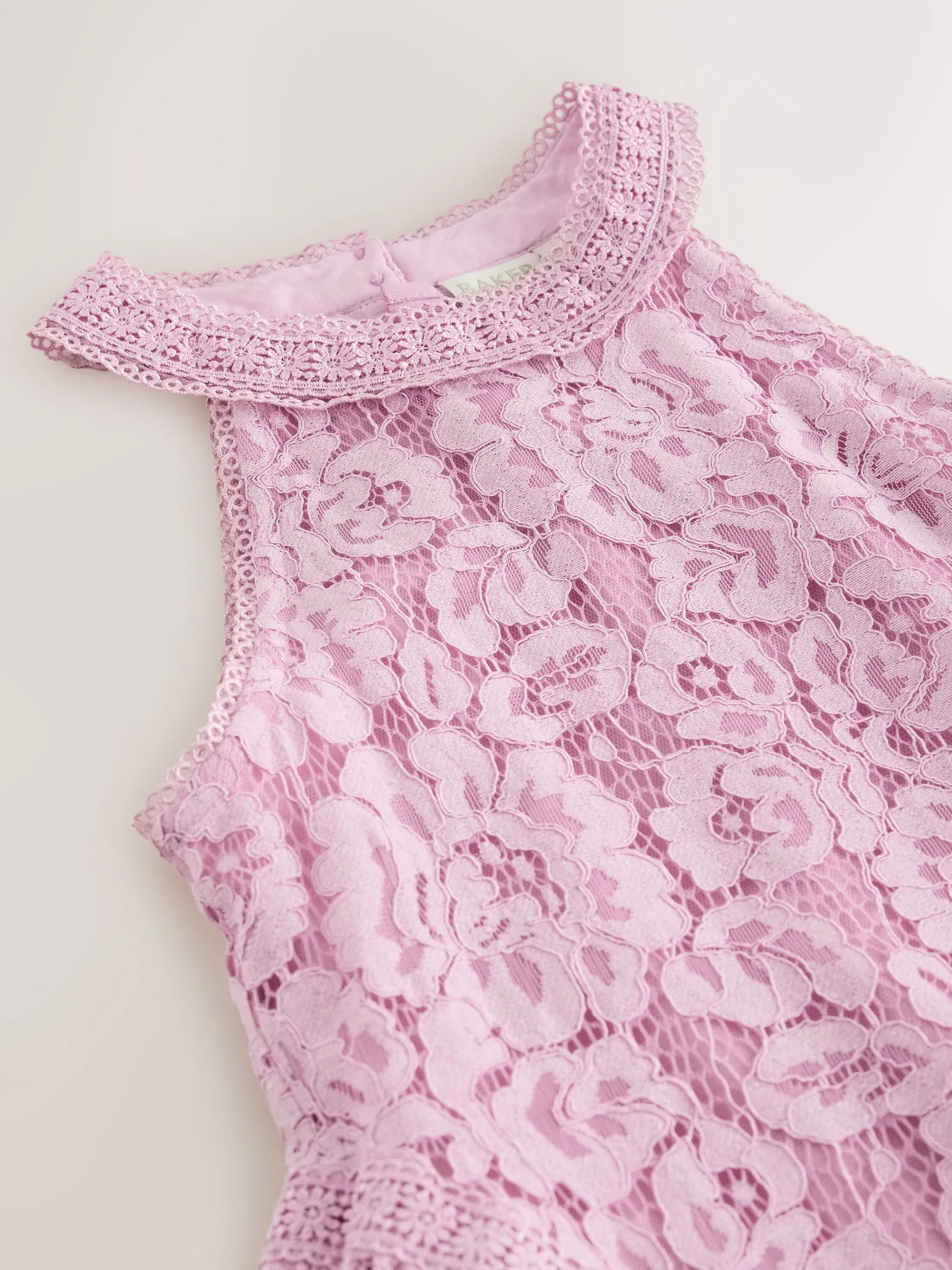 Baker by Ted Baker Dusky Pink Lace Halter Drop Waist Dress