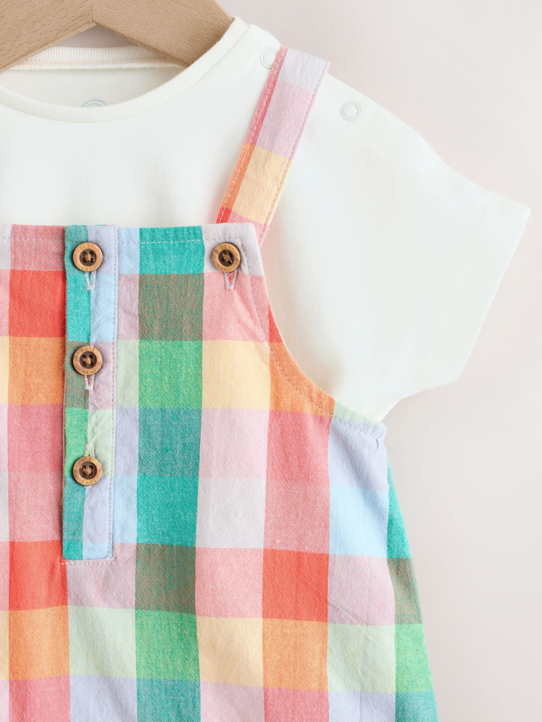 Bright Multi Colour Check Woven Dungaree and Bodysuit Set (0mths-2yrs)