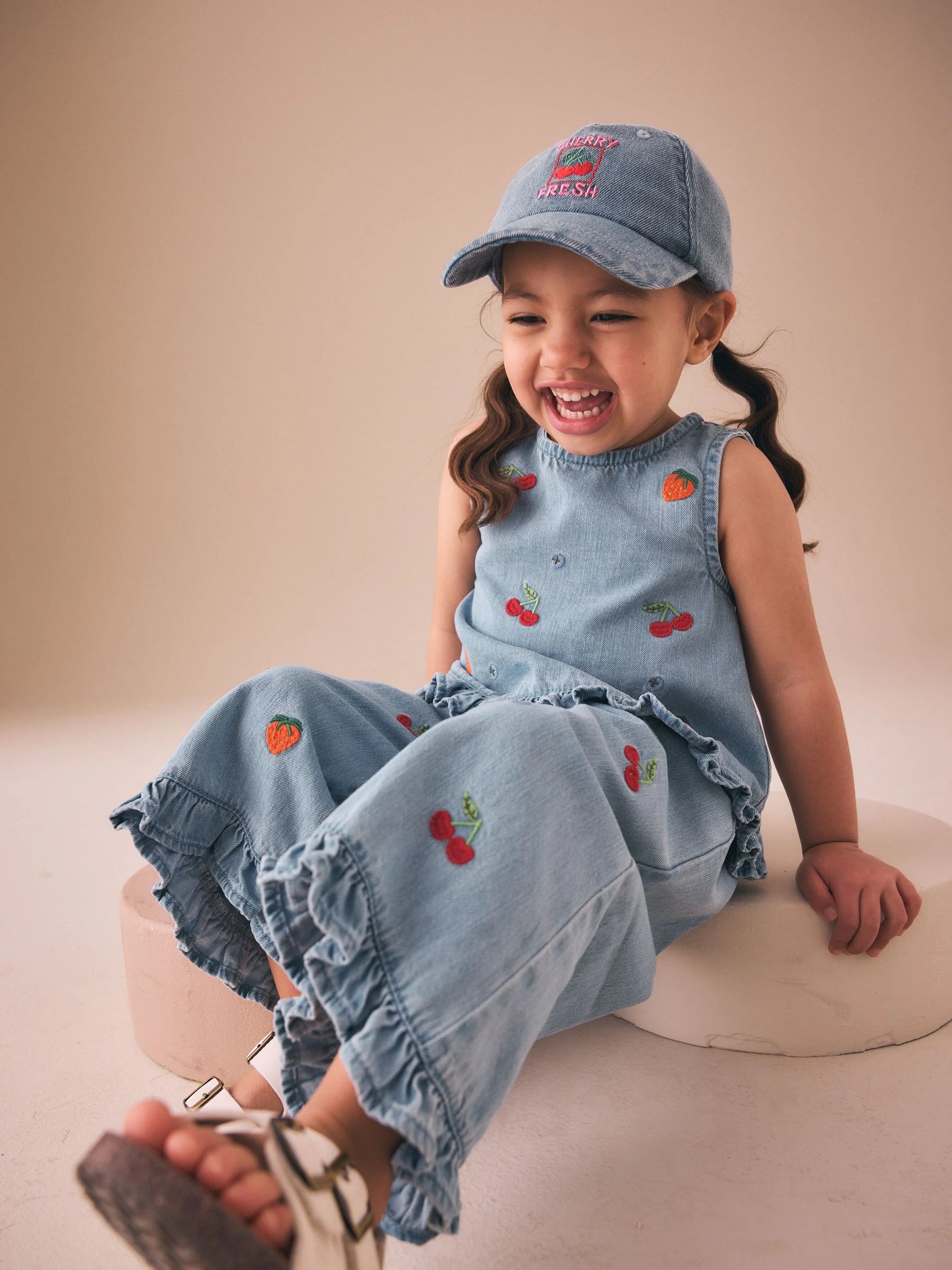 Fruit Embroidered Denim Top & Trousers Set (3mths-7yrs)