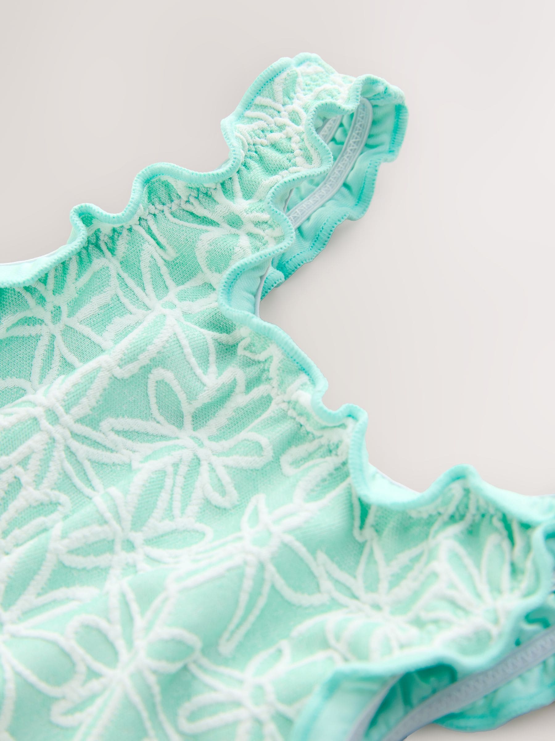 Mint Green Floral Texture Lettuce Edge Swimsuit (3mths-7yrs)