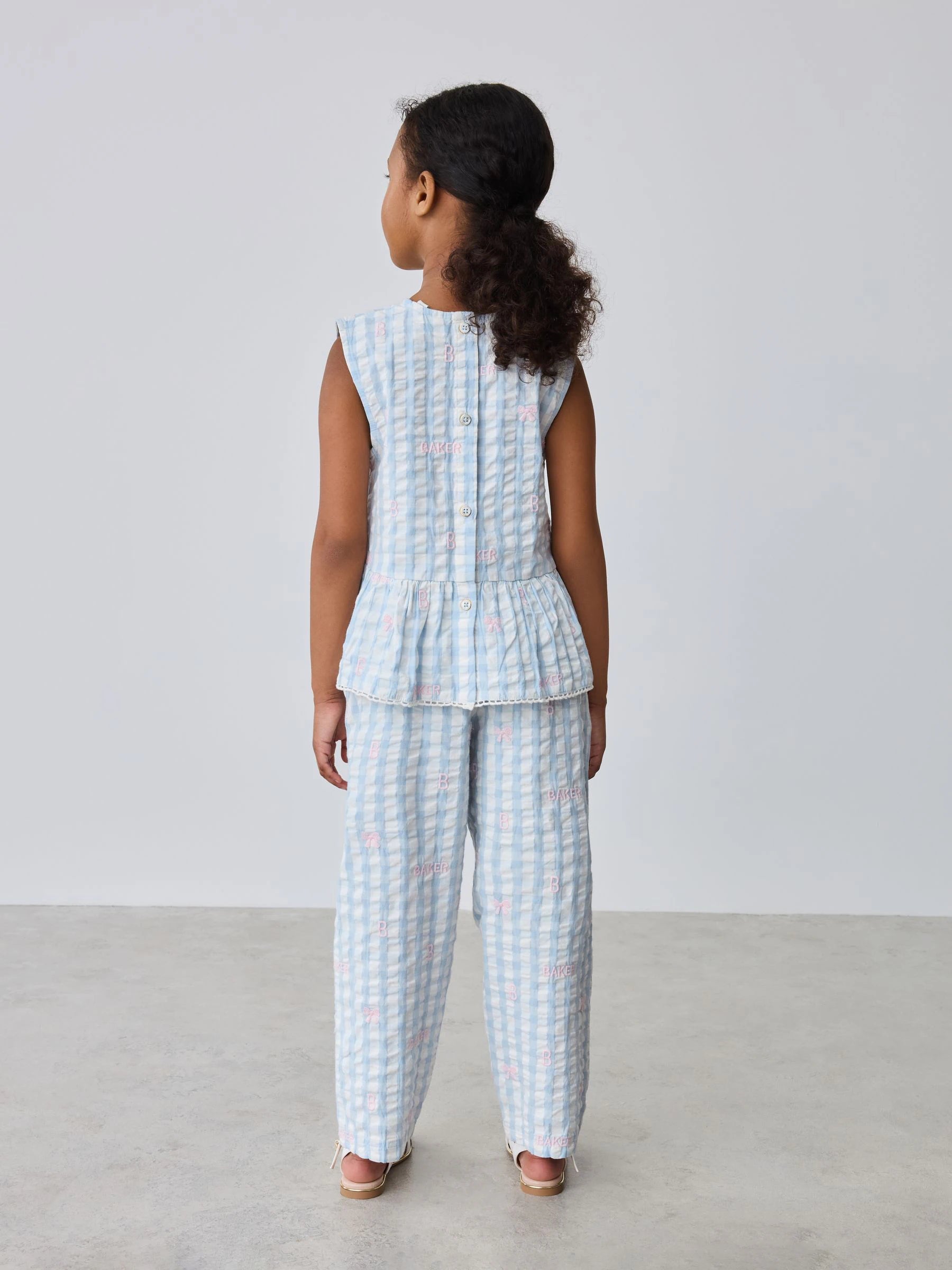 Baker by Ted Baker 2 Piece Peplum Gingham Top & Barrel Leg Trousers Set
