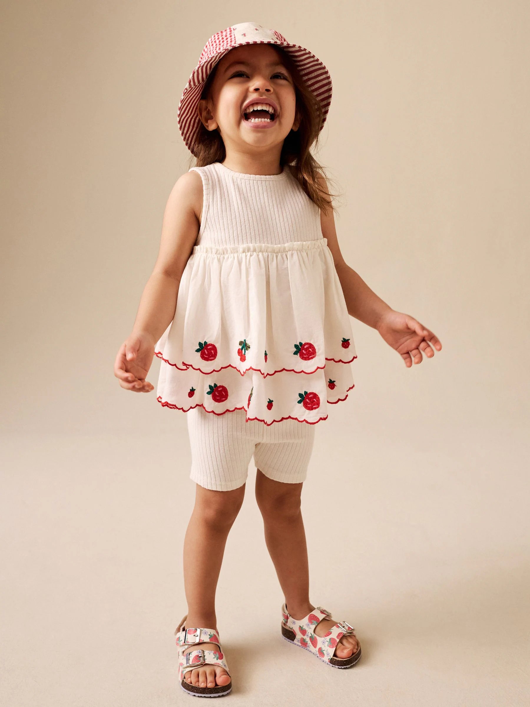 Ecru Berry Embroidery Broderie Peplum Vest and Cycle Shorts Set (3mths-8yrs)