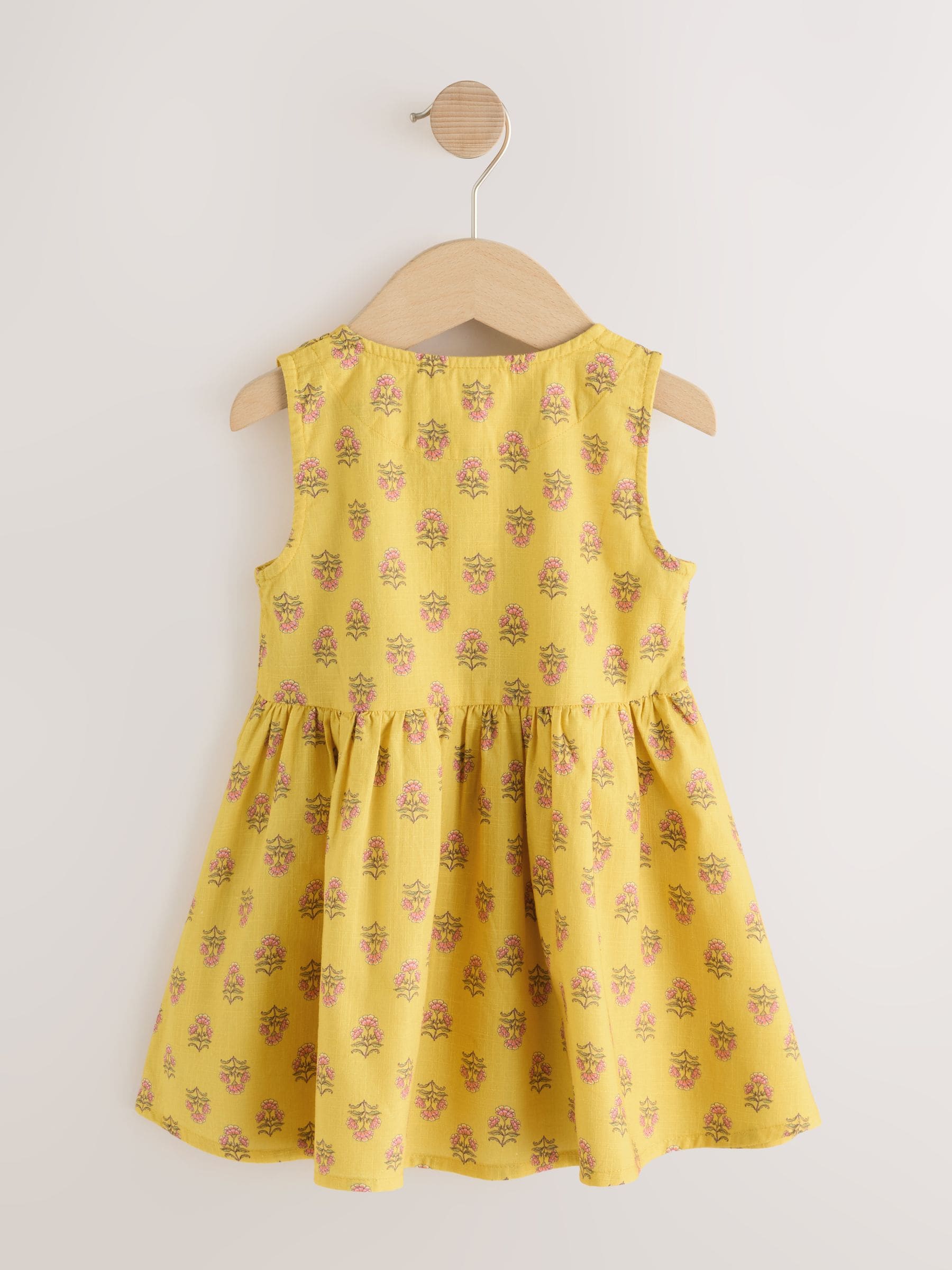 Yellow Woodblock Sleeveless Peplum Dress (3mths-8yrs)